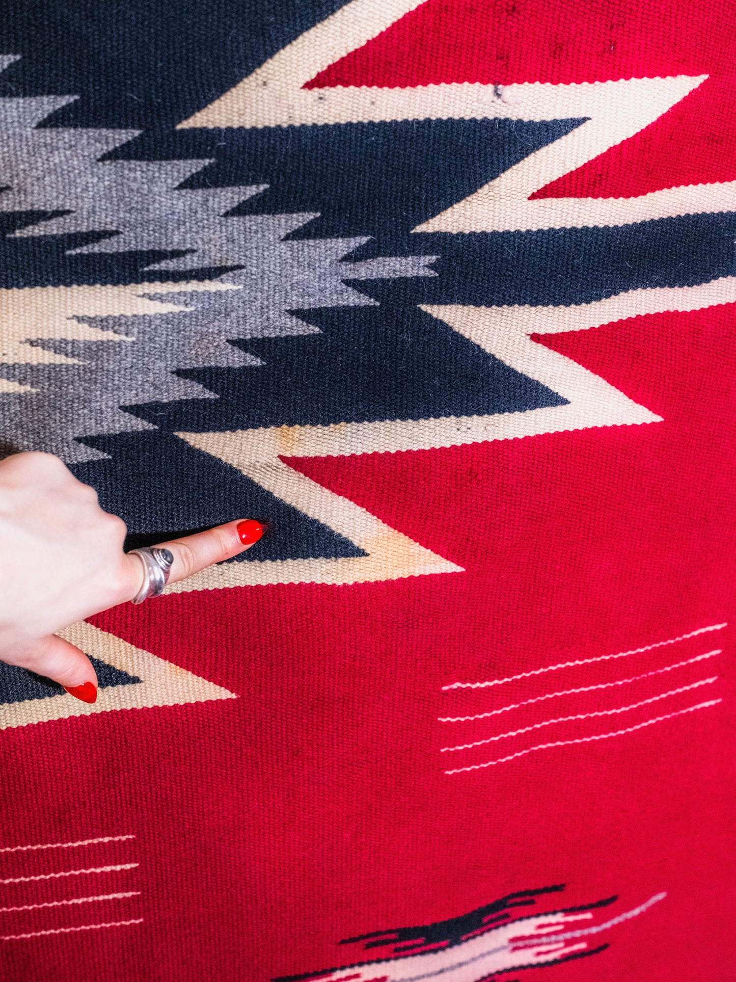 Vintage Red Southwestern Chimayo Woven Wool Blanket