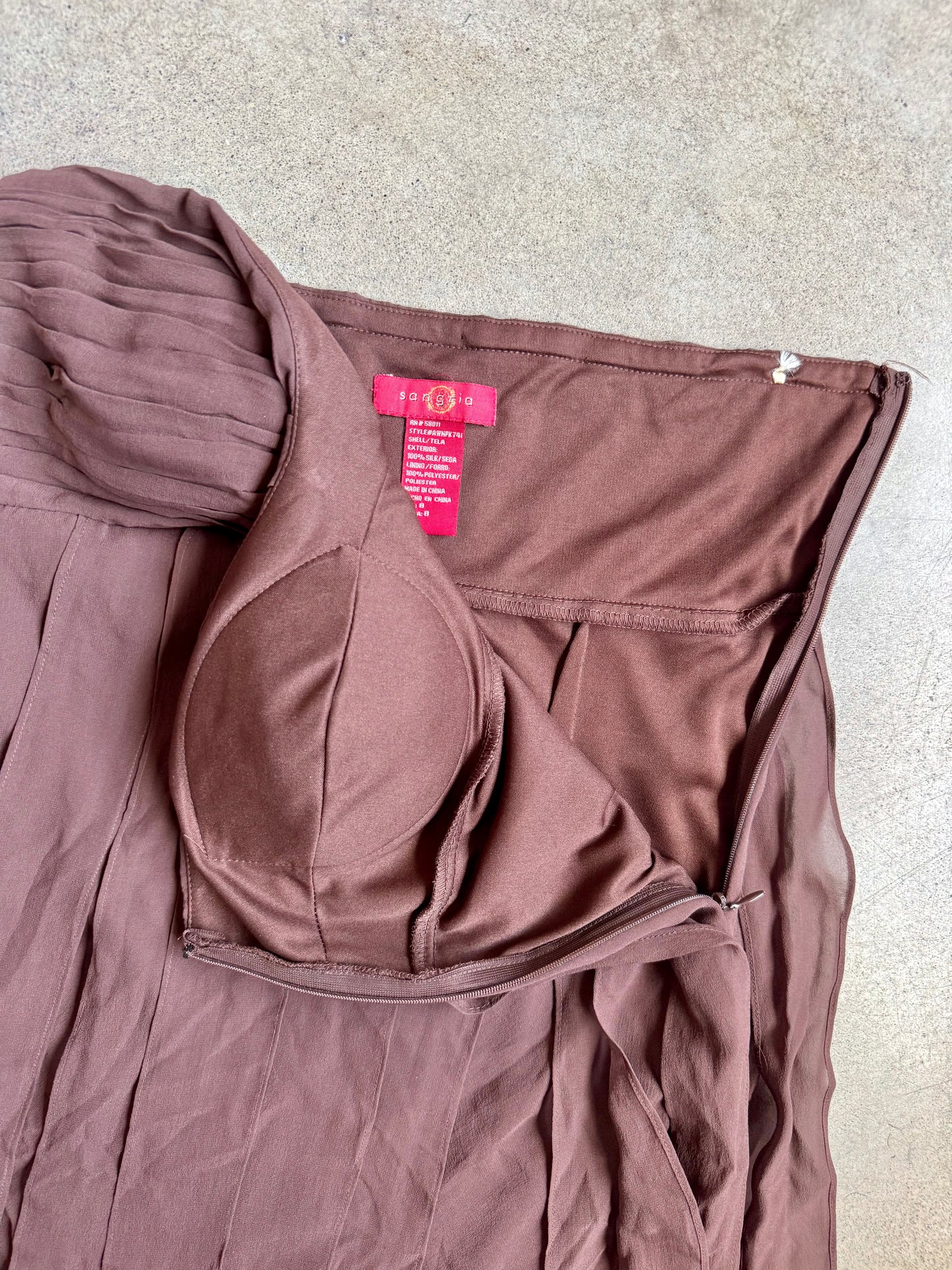 Vintage 2000s Sangria Brown Silk Chiffon "Jellyfish" Strapless Dress | S/M
