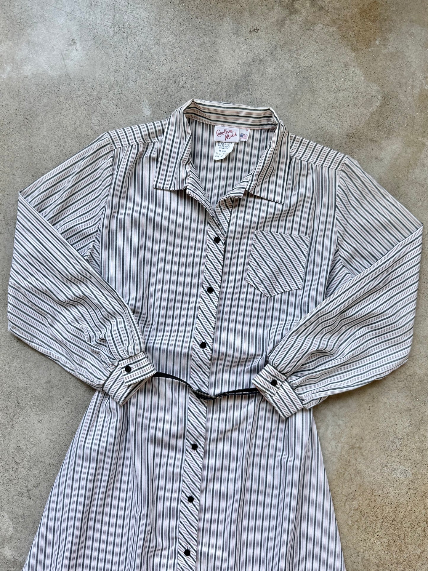 Vintage 1980s Carolina Maid Striped Shirt Dress w/ Belt | Large