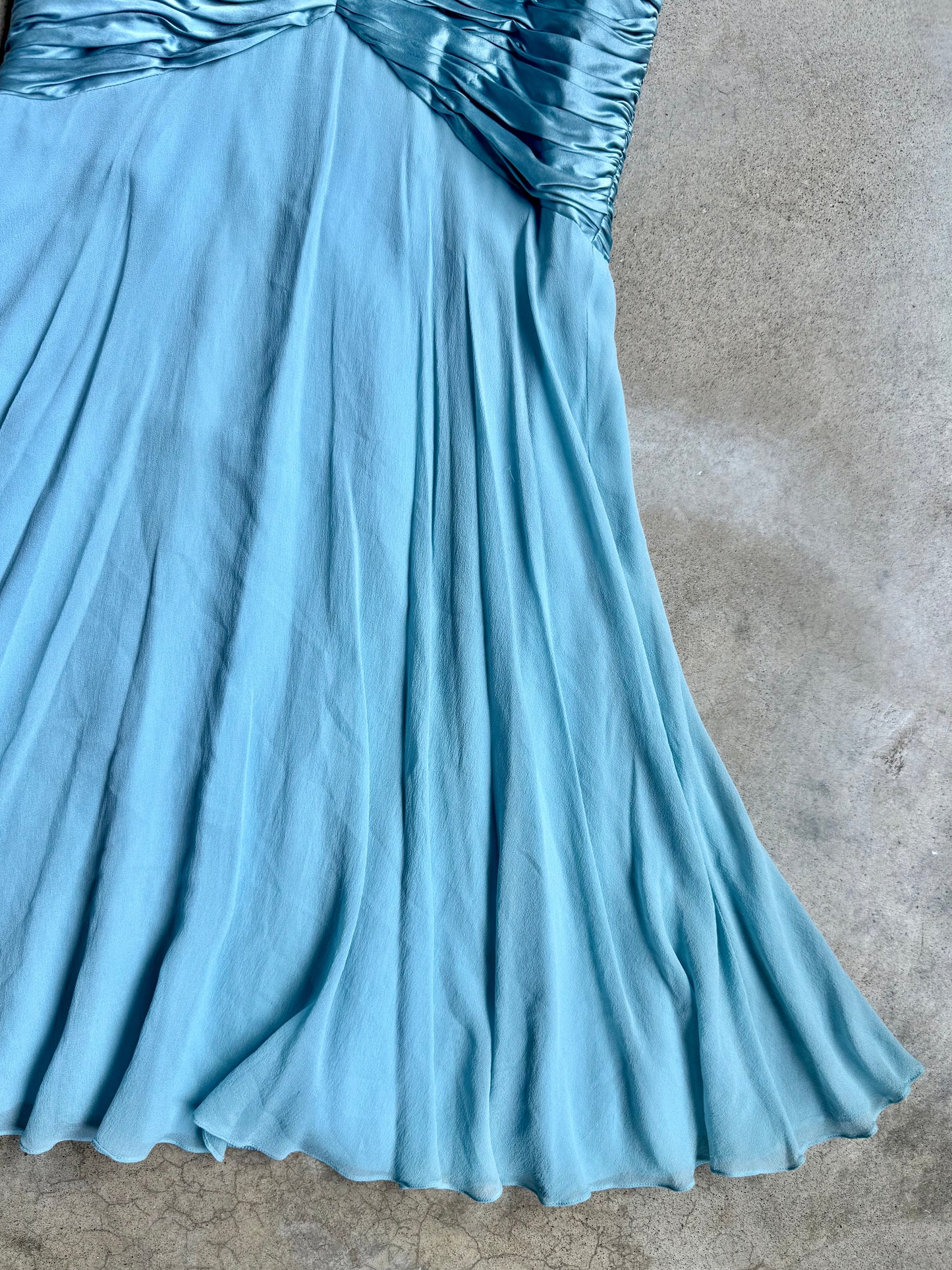 Vintage 1990s Maggy London Baby Blue Silk Halter Dress | Large