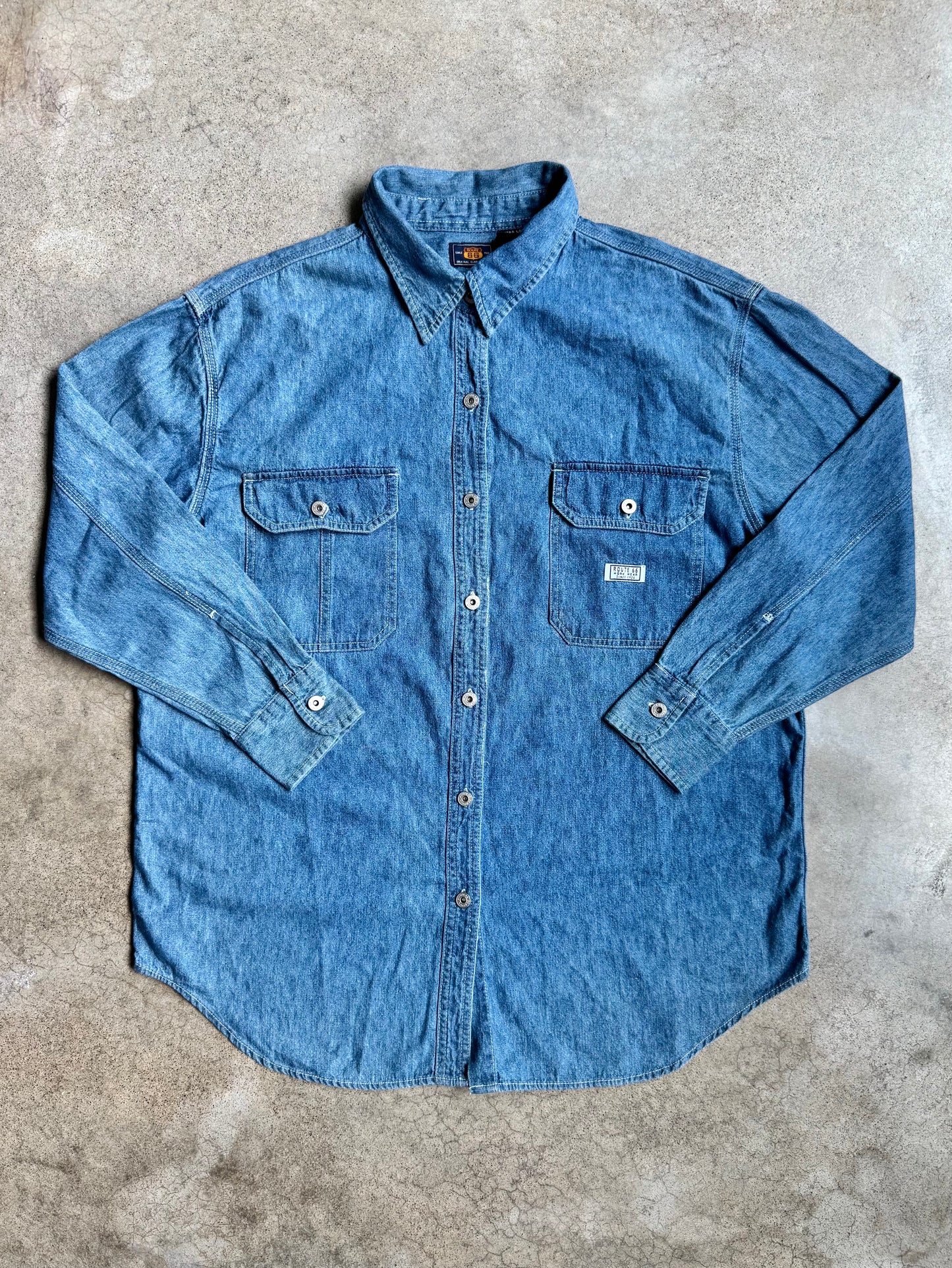 Vintage 1990s Route 66 Denim Utility Shirt | XL