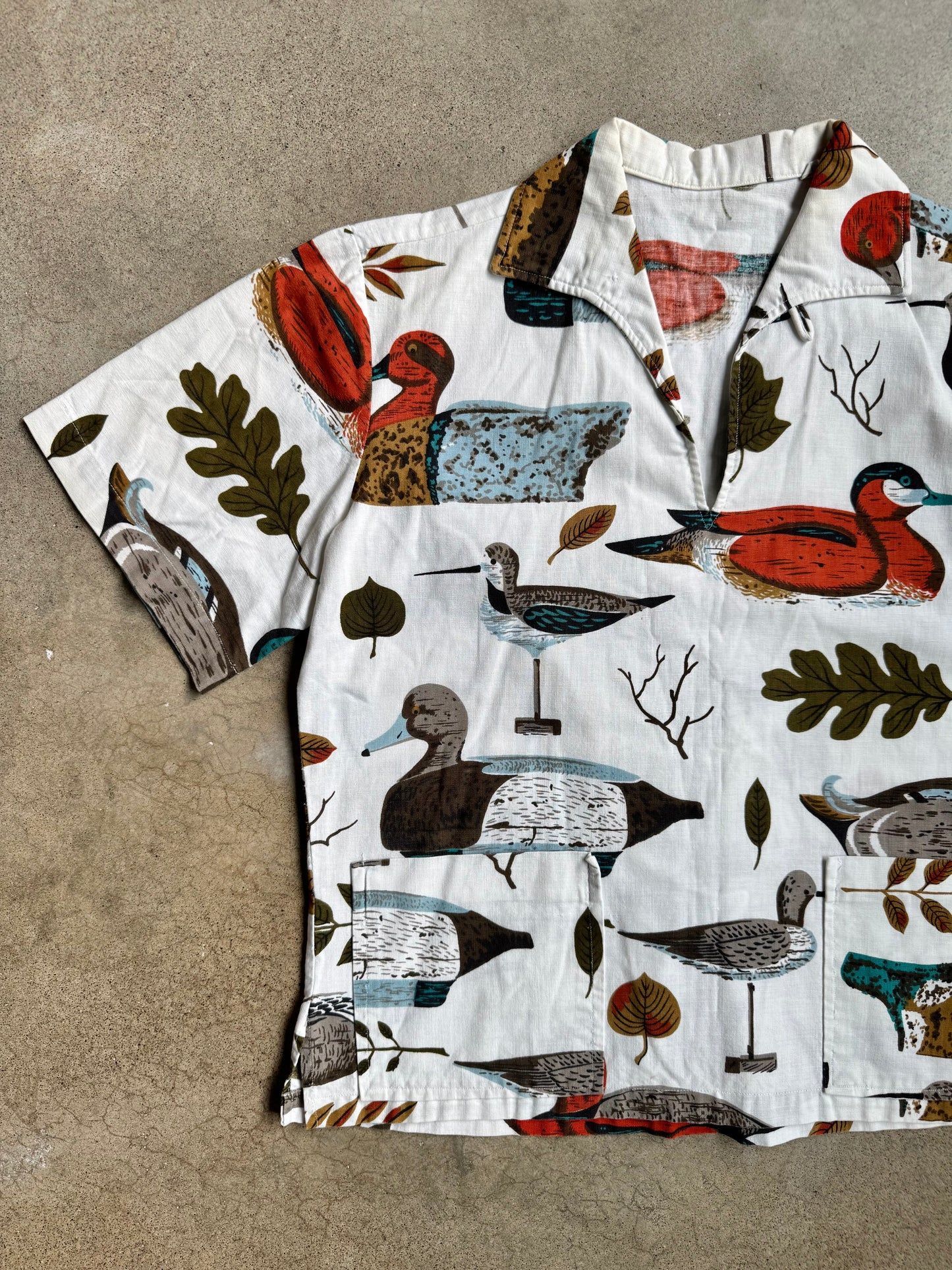 Vintage 1960s Novelty Duck Print Camp Shirt | Medium
