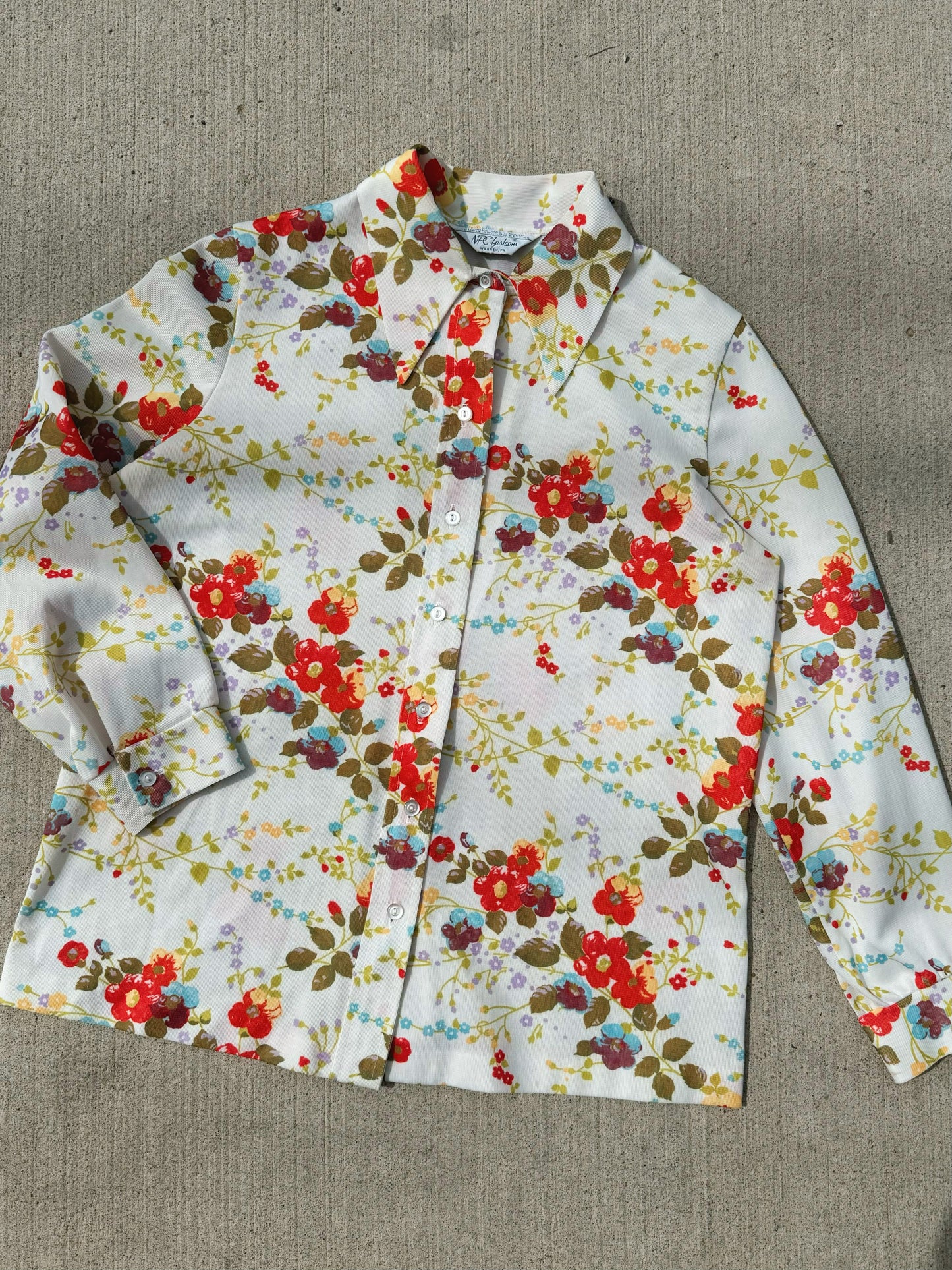 Vintage 1970s NPC Fashions Floral Polyester Shirt