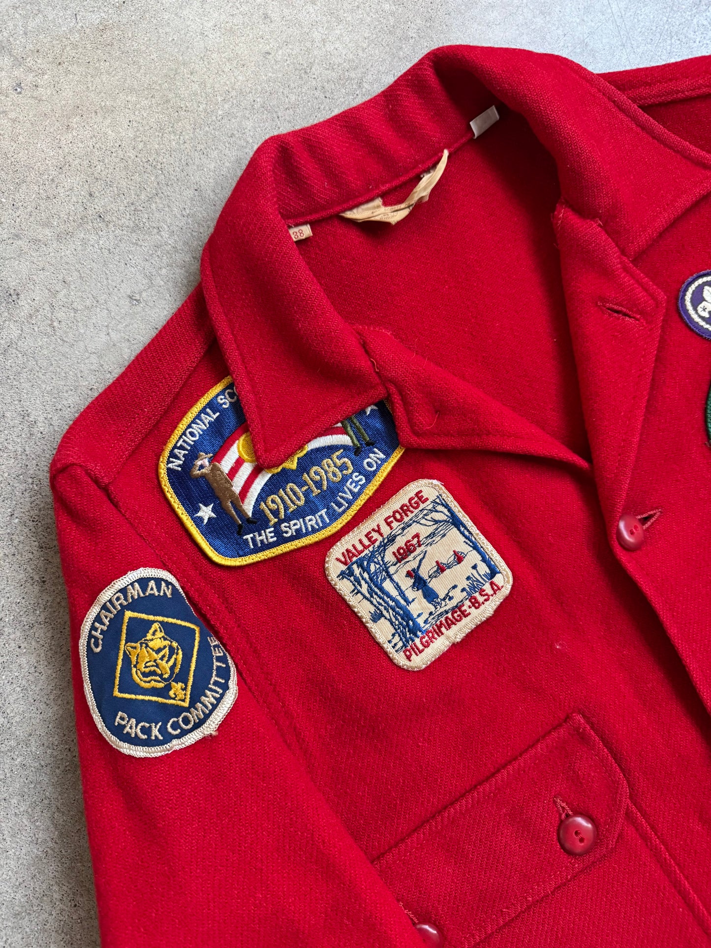 Vintage 1950s Boy Scouts BSA Patched Red Wool Shirt Jacket | 38