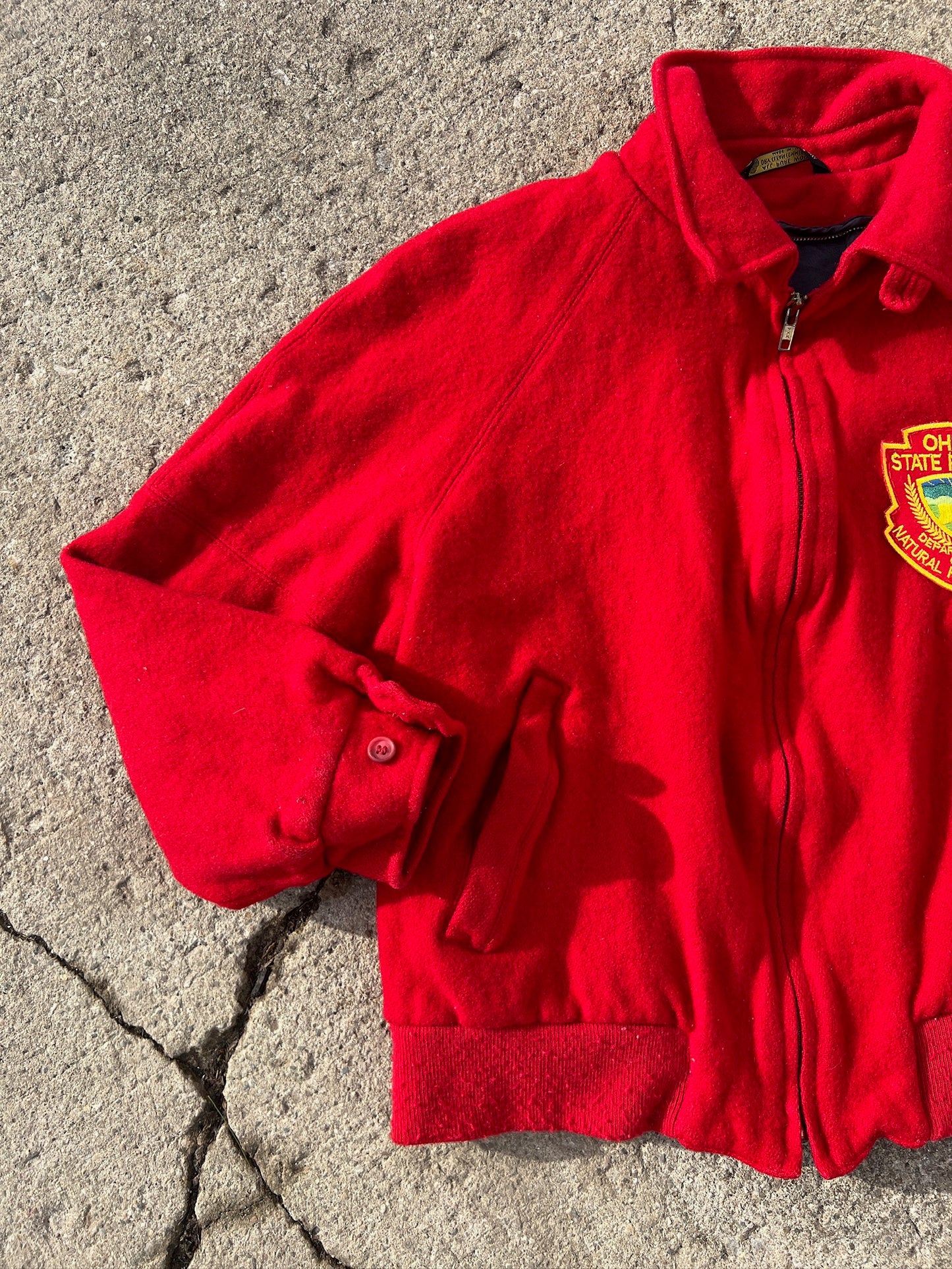 Vintage 1960s Ohio State Parks Red Wool Zip-Up Jacket | M/L