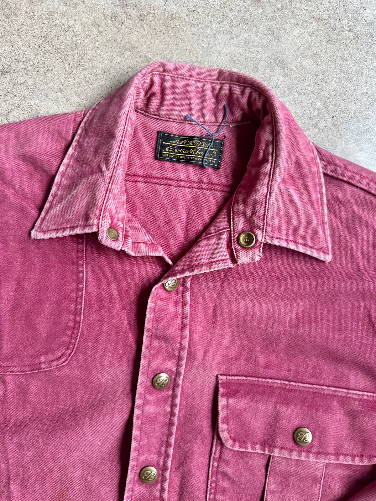 Vintage 1980s Eddie Bauer Faded Burgundy Cotton Work Shirt | M/L