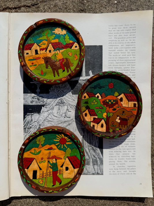 Vintage 1960s El Salvadoran Hand-Painted Wood Folk Art Coasters | Set of 3
