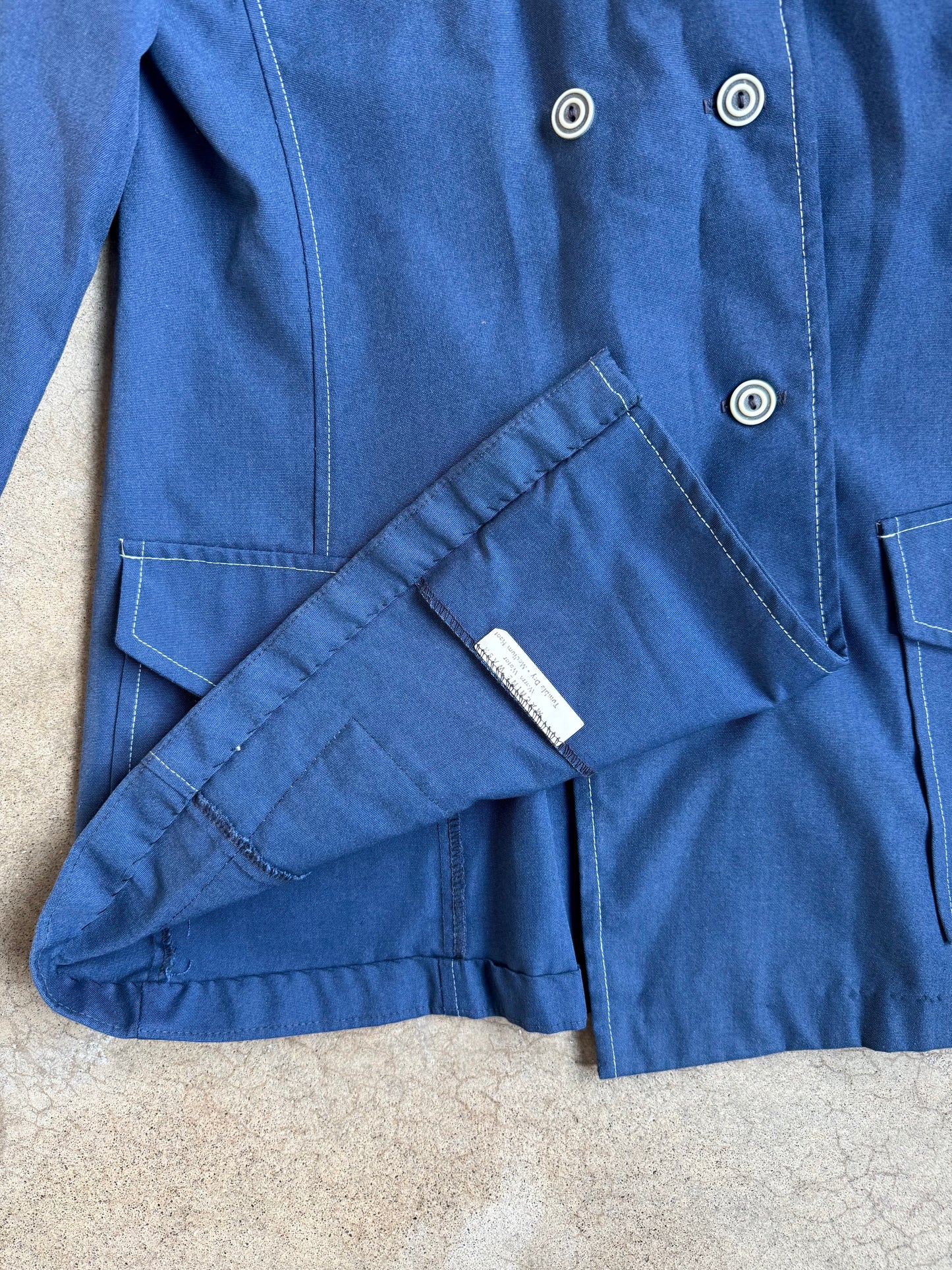 Vintage 1960s Navy Blue Double-Breasted Short Trench Coat | Medium