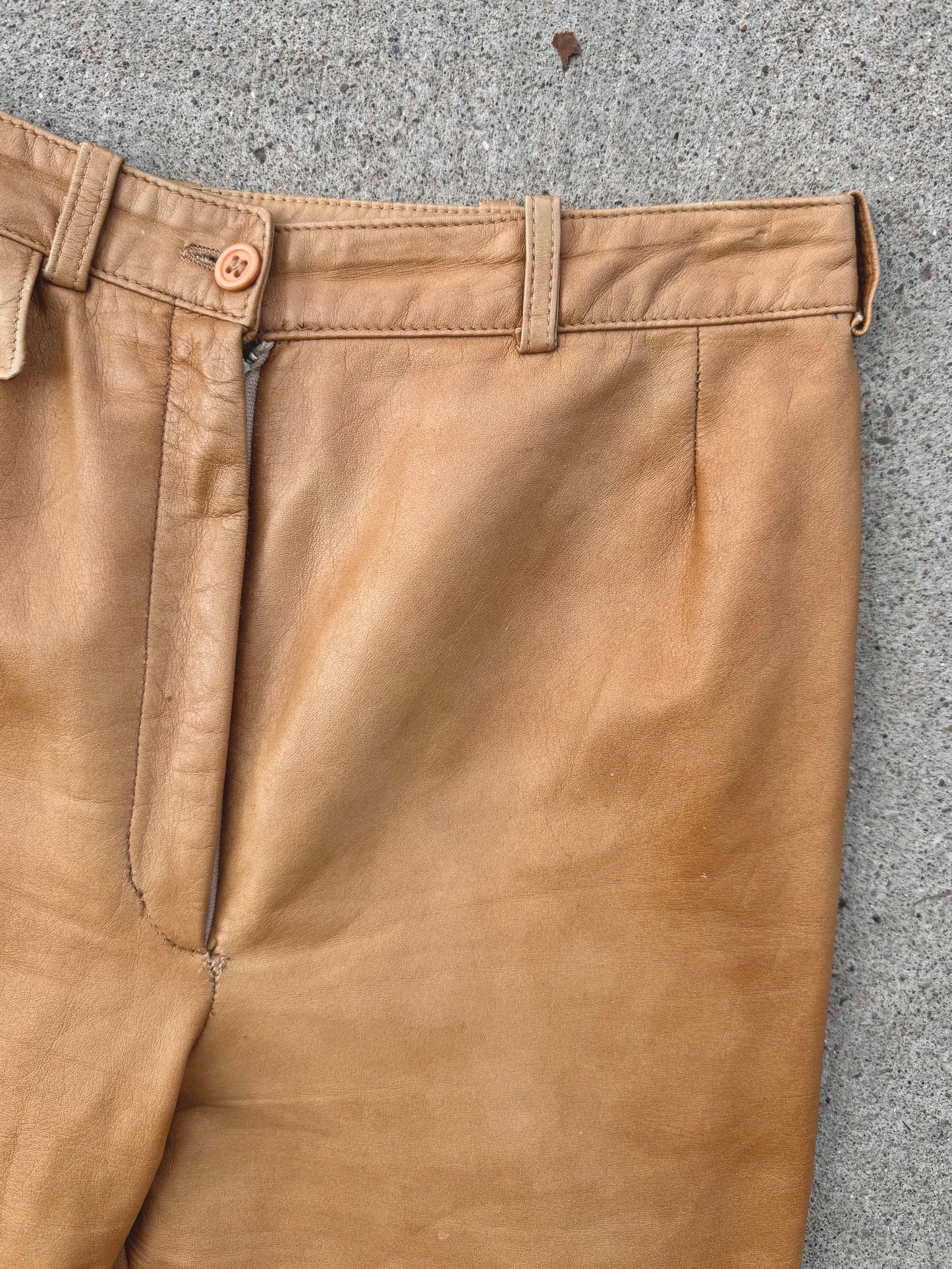 Vintage 1970s/80s Kasper J.L. Sport Tan Leather Pants | Waist 27”