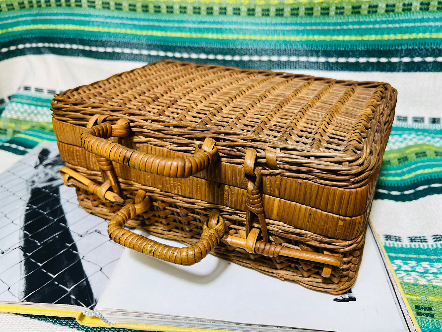 Vintage 1950s Wicker Picnic Basket Handbag