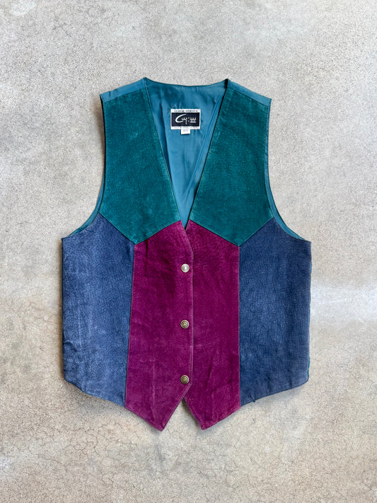 Vintage 1980s Global Identity Leather Patchwork Suede Vest | Medium