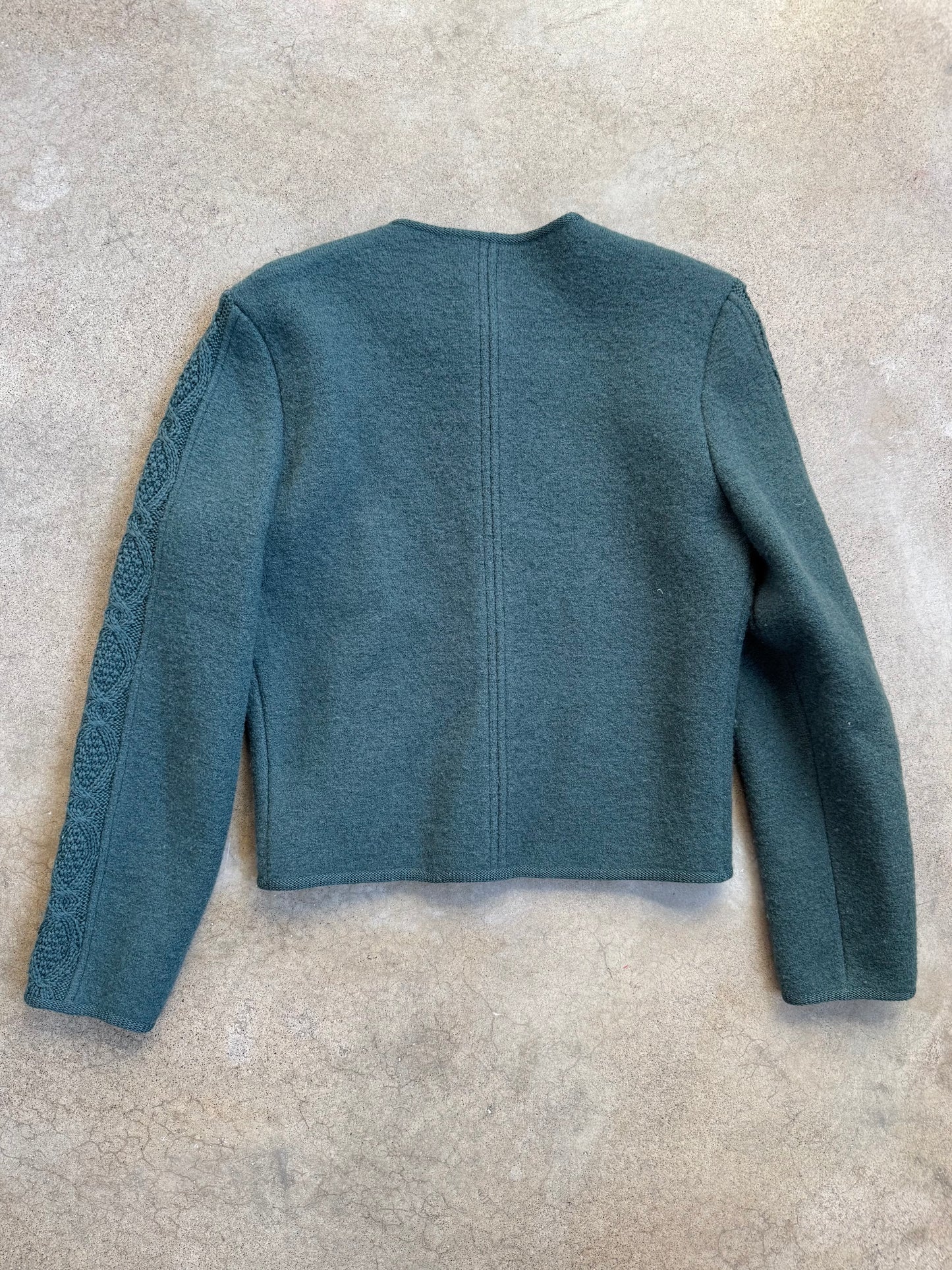 Vintage 1970s Woodstock by Bernard Teal Wool Cardigan | Small