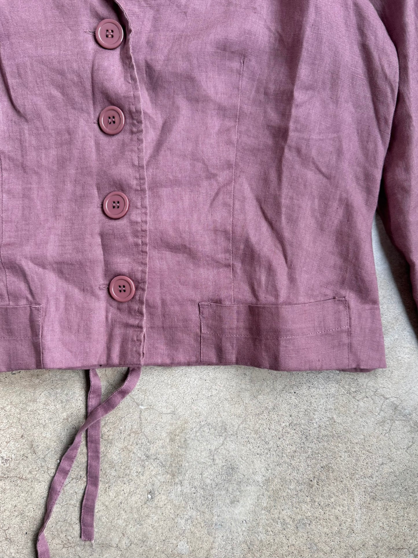 Vintage 1990s Mauve Cropped Lightweight Linen Blazer | Medium