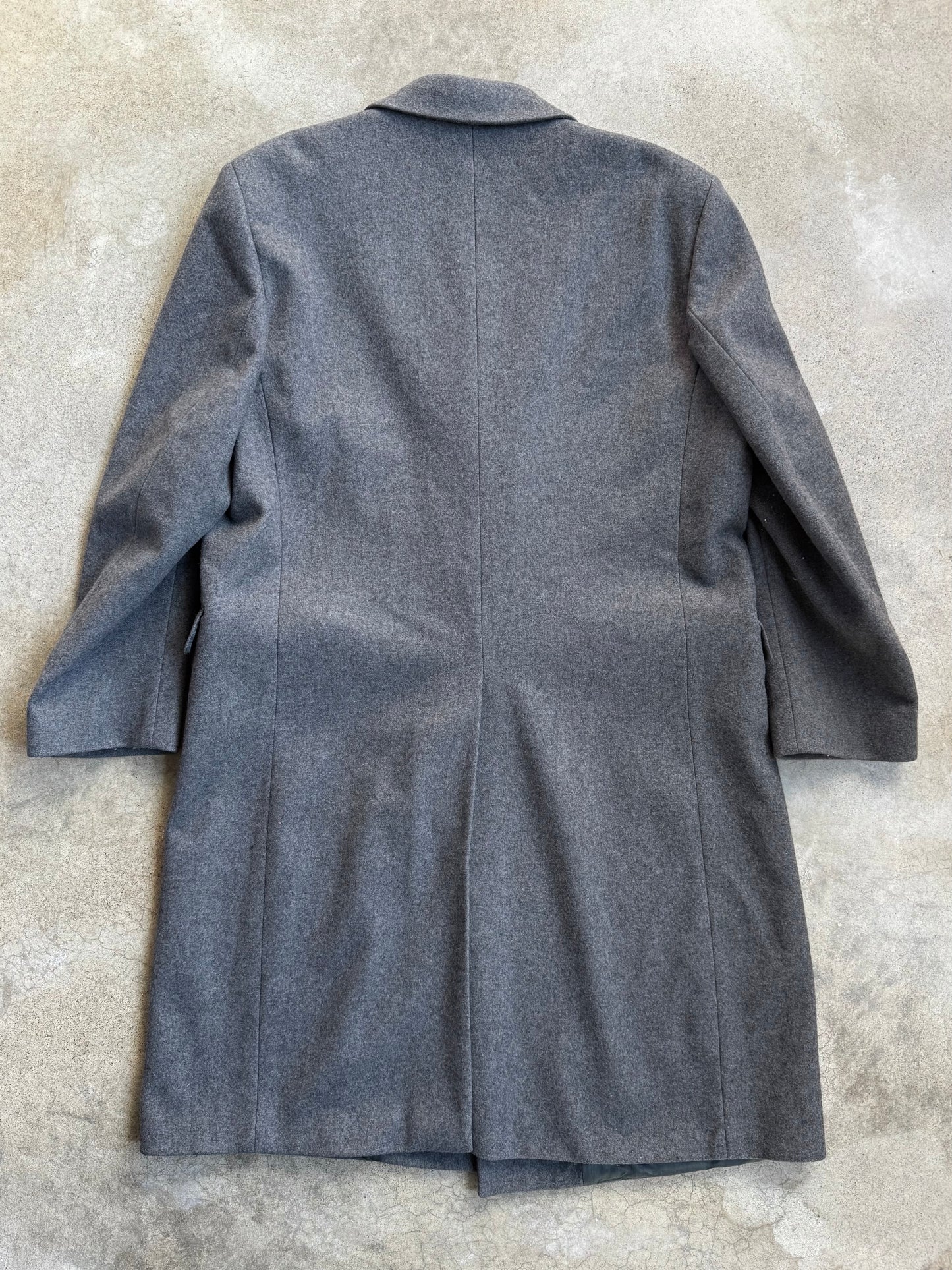 Vintage 1980s Ronald Stewart Grey Wool Overcoat | 46R