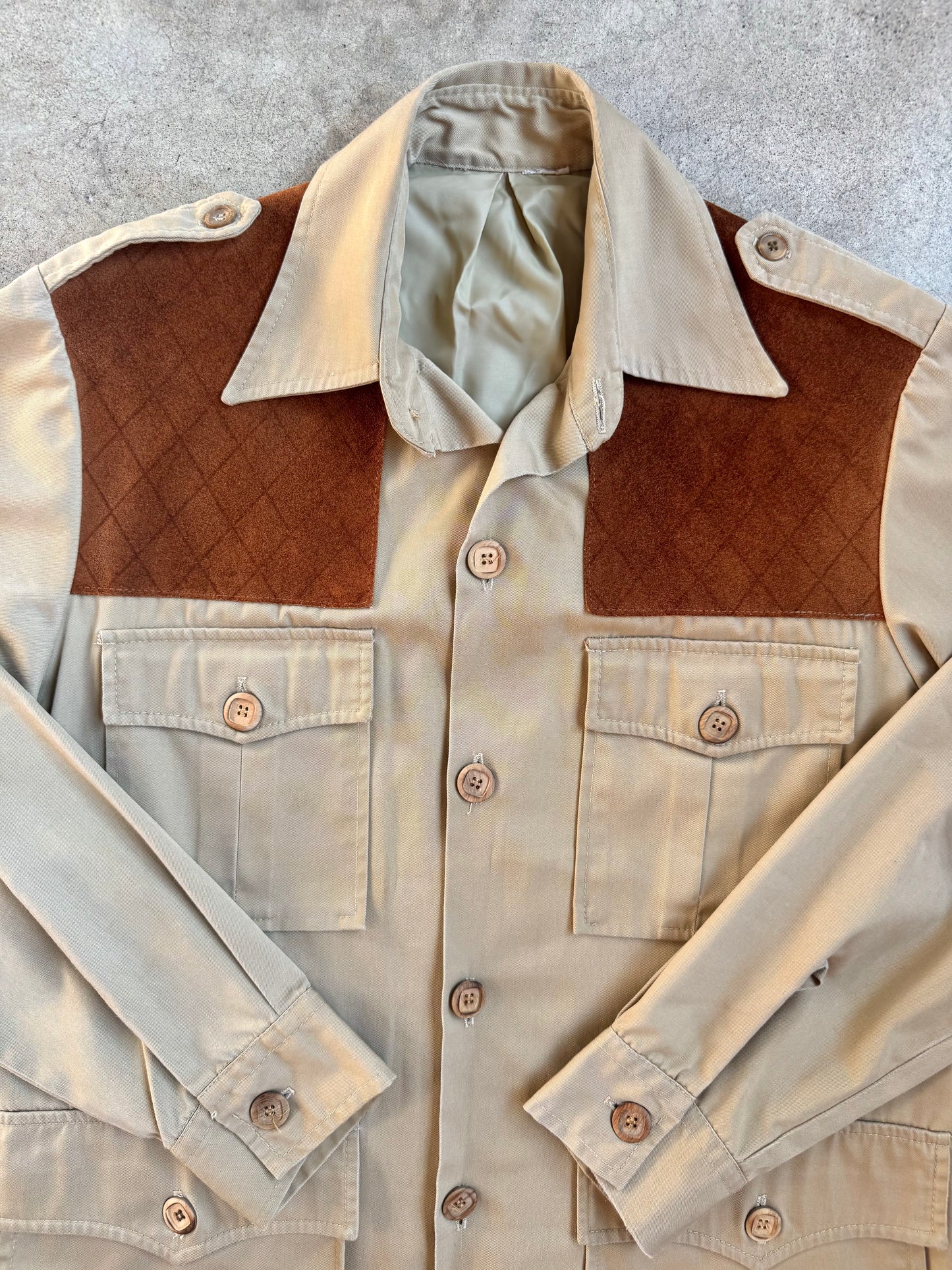 Vintage Woolrich Suede Patch Safari-Style Hunting Jacket | Large
