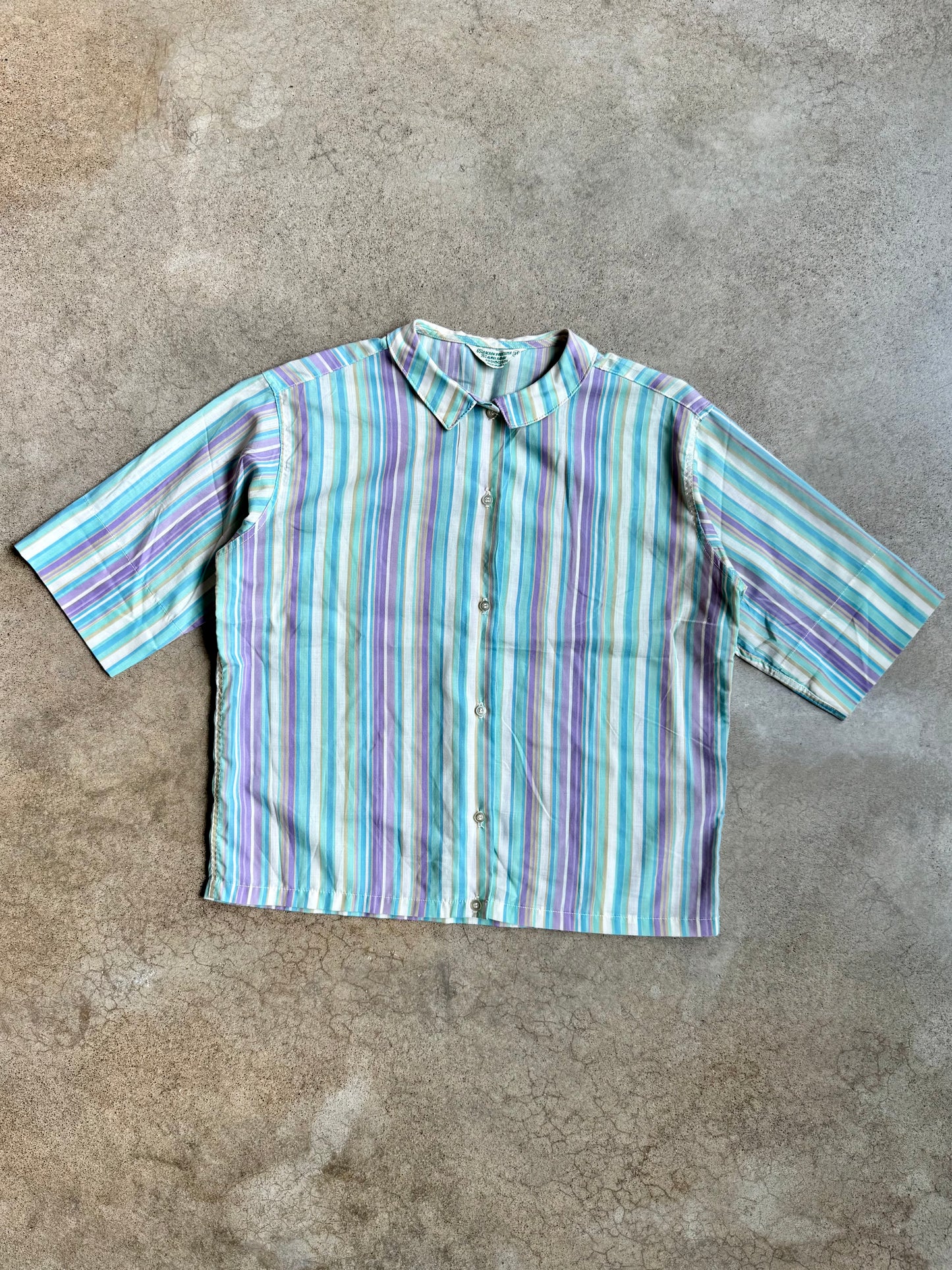 Vintage 1950s Broadcloth Cool-Tone Striped Short Sleeve Shirt | 34