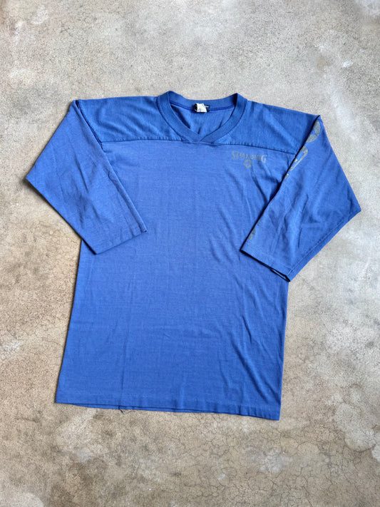 Vintage 1980s Spalding Washed Blue Athletic Football Tee | Large