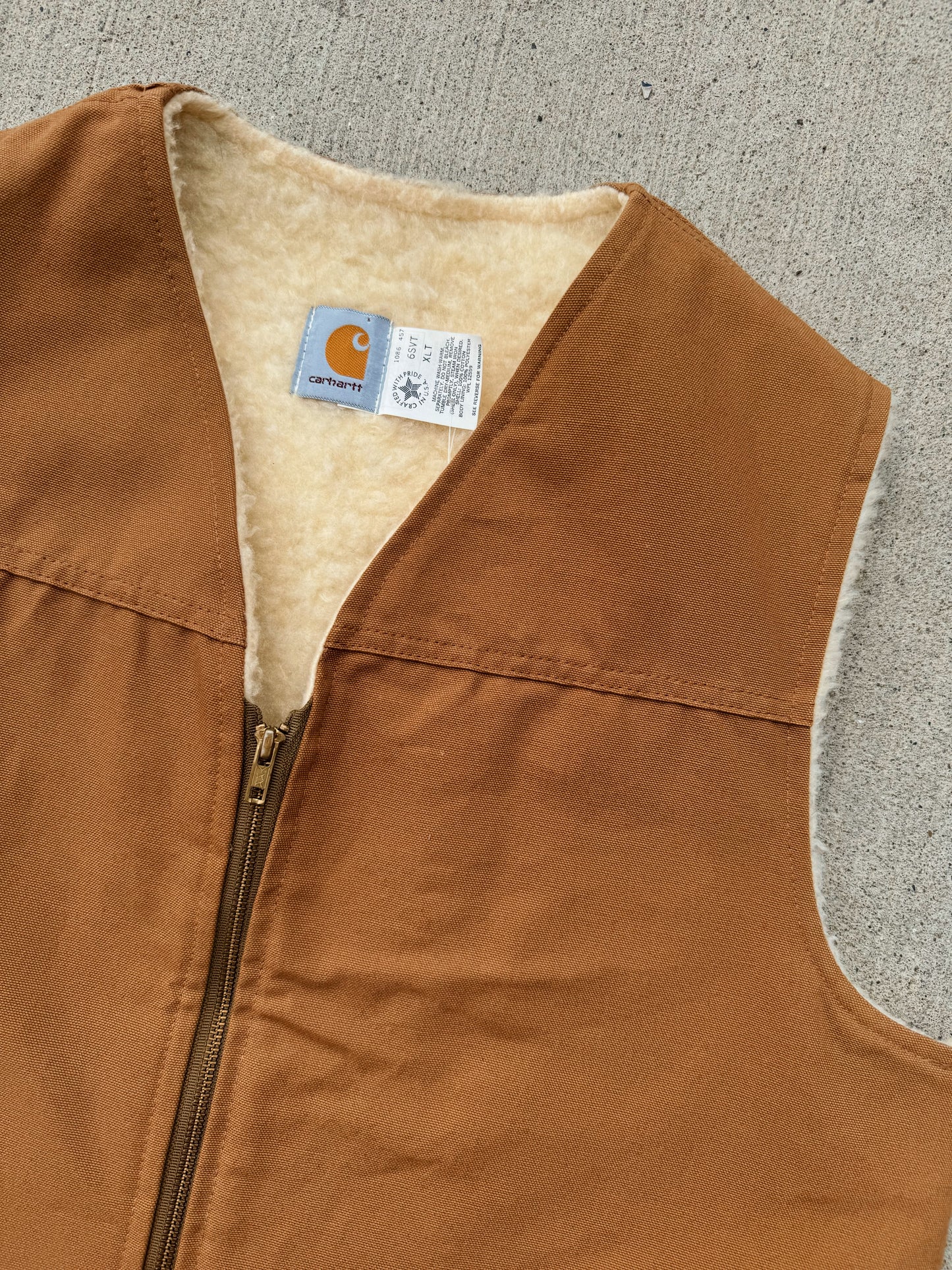 Vintage 1980s Carhartt Brown Duck Canvas Sherpa Lined Vest