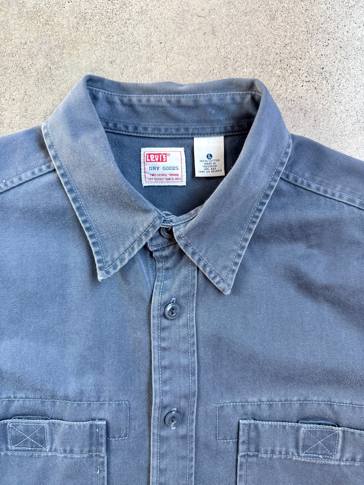 Vintage 1990s Levi’s Dry Goods Muted Blue Cotton Twill Work Shirt | Large