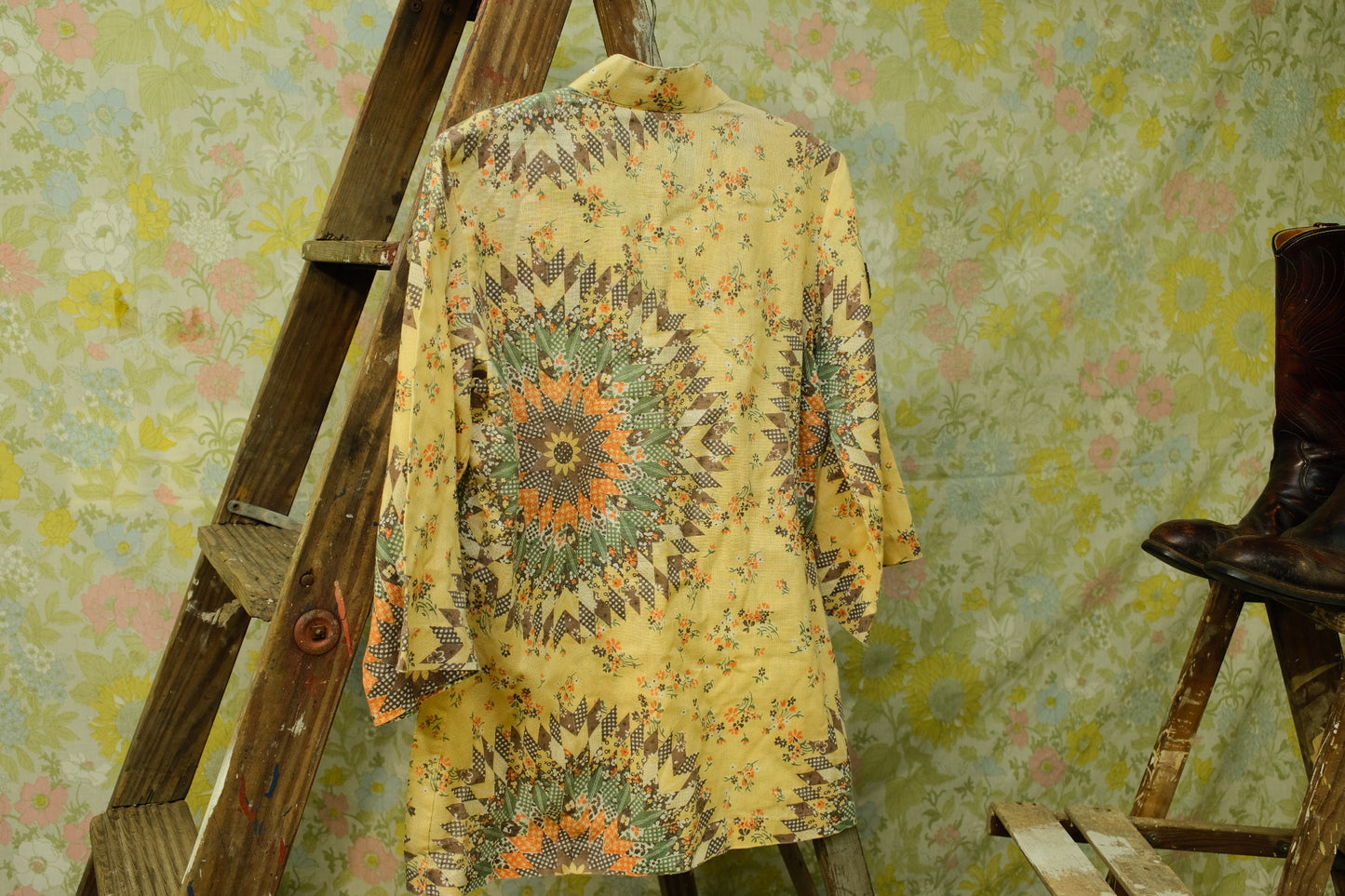 Vintage 1970s Laura Mae Printed Cotton Tunic Blouse