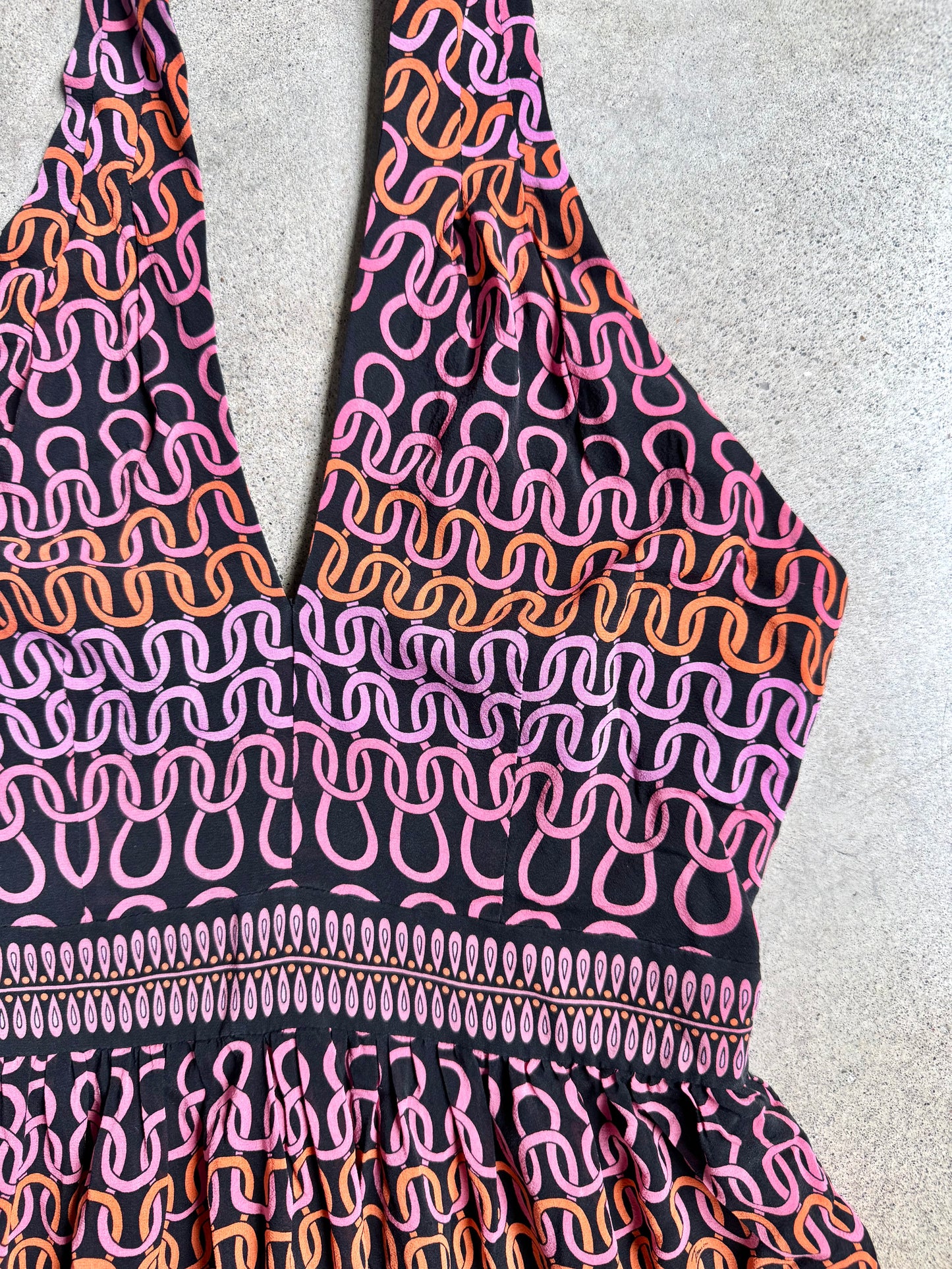 Trina Turk Campania Loop Pattern Silk Halter Dress | XS/S