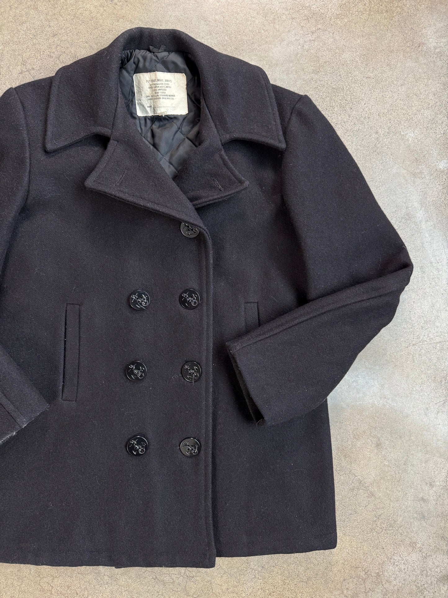 Vintage 1960s U.S. Navy Military Issue Black Wool Peacoat | 38