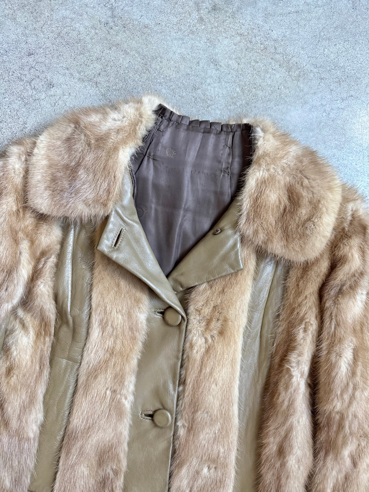 Vintage 1960s/70s Brown Mink Fur & Leather Cropped Bomber Jacket | Small