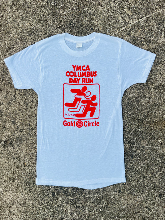 Vintage 1970s YMCA Columbus Day Run White Graphic Tee