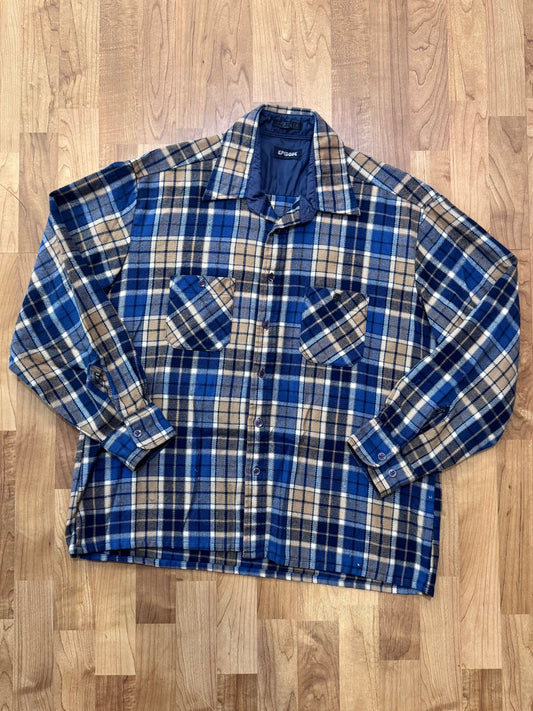 Vintage 1980s Episode Blue & Tan Plaid Flannel Shirt | XL