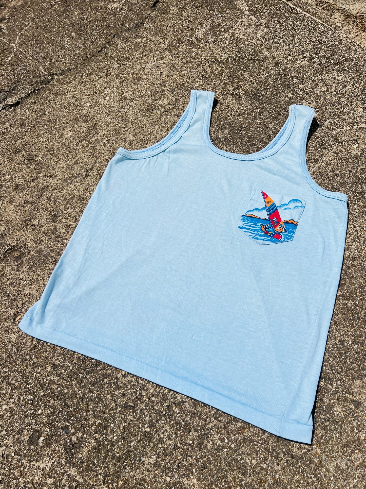 Vintage 1970s/80s Windsurfing Graphic Pocket Tank Top