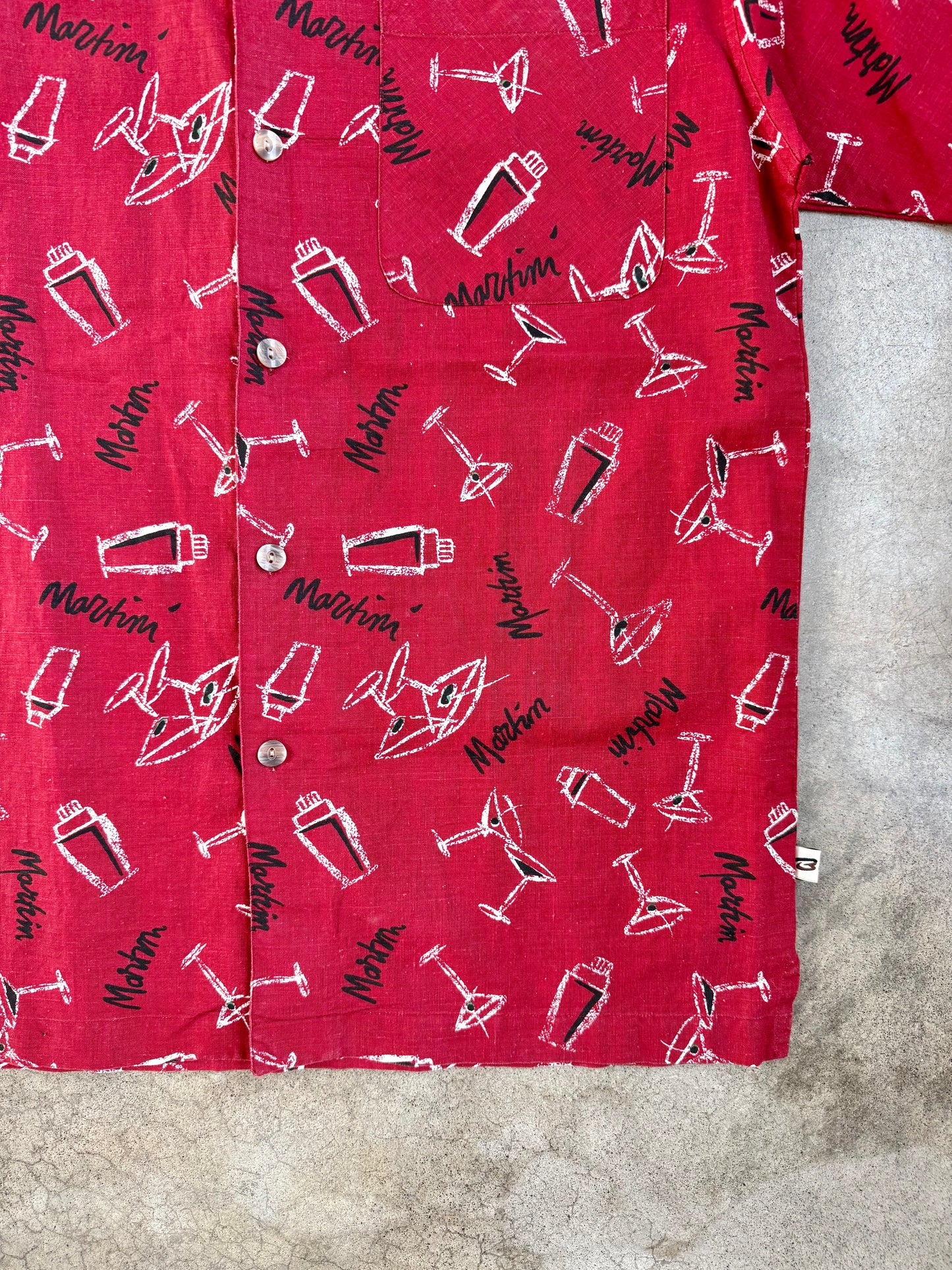 Vintage 1990s Bugle Boy Red Martini Pattern Short Sleeve Shirt | Medium
