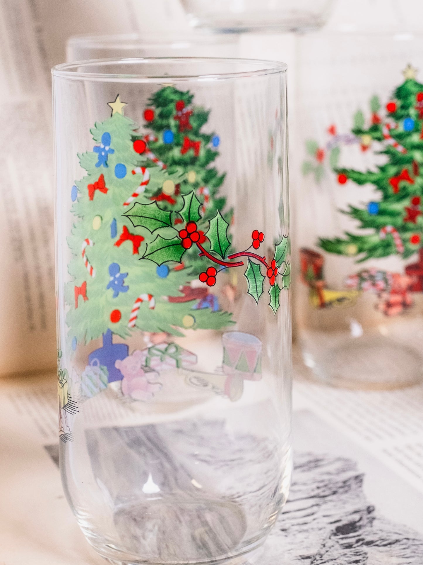 Vintage 1980s Luminarc Christmas Tree Glass Tumblers | Set of 6