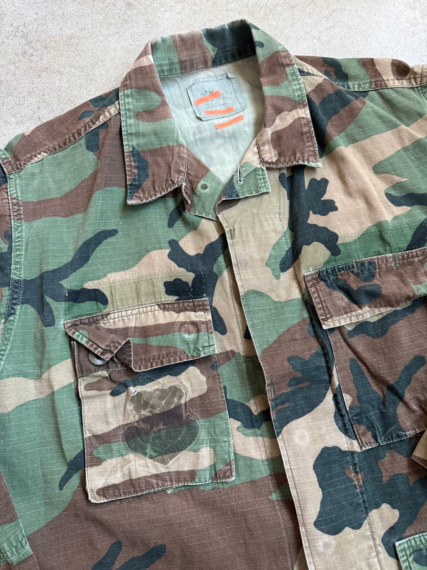 Vintage Military Issue Woodland Camo BDU Combat Jacket | Medium