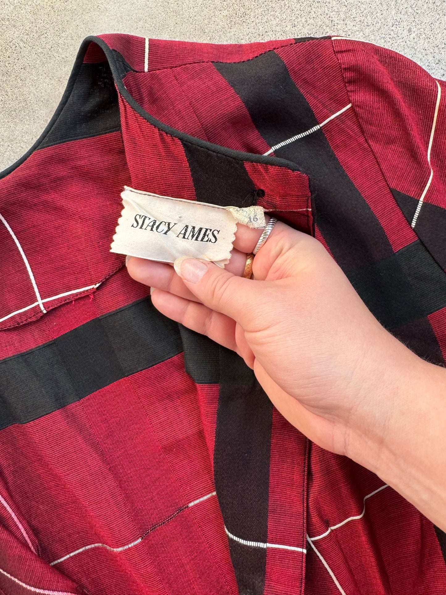 Vintage 1950s Stacey Ames Red Plaid Short Sleeve Mini Dress | S/M