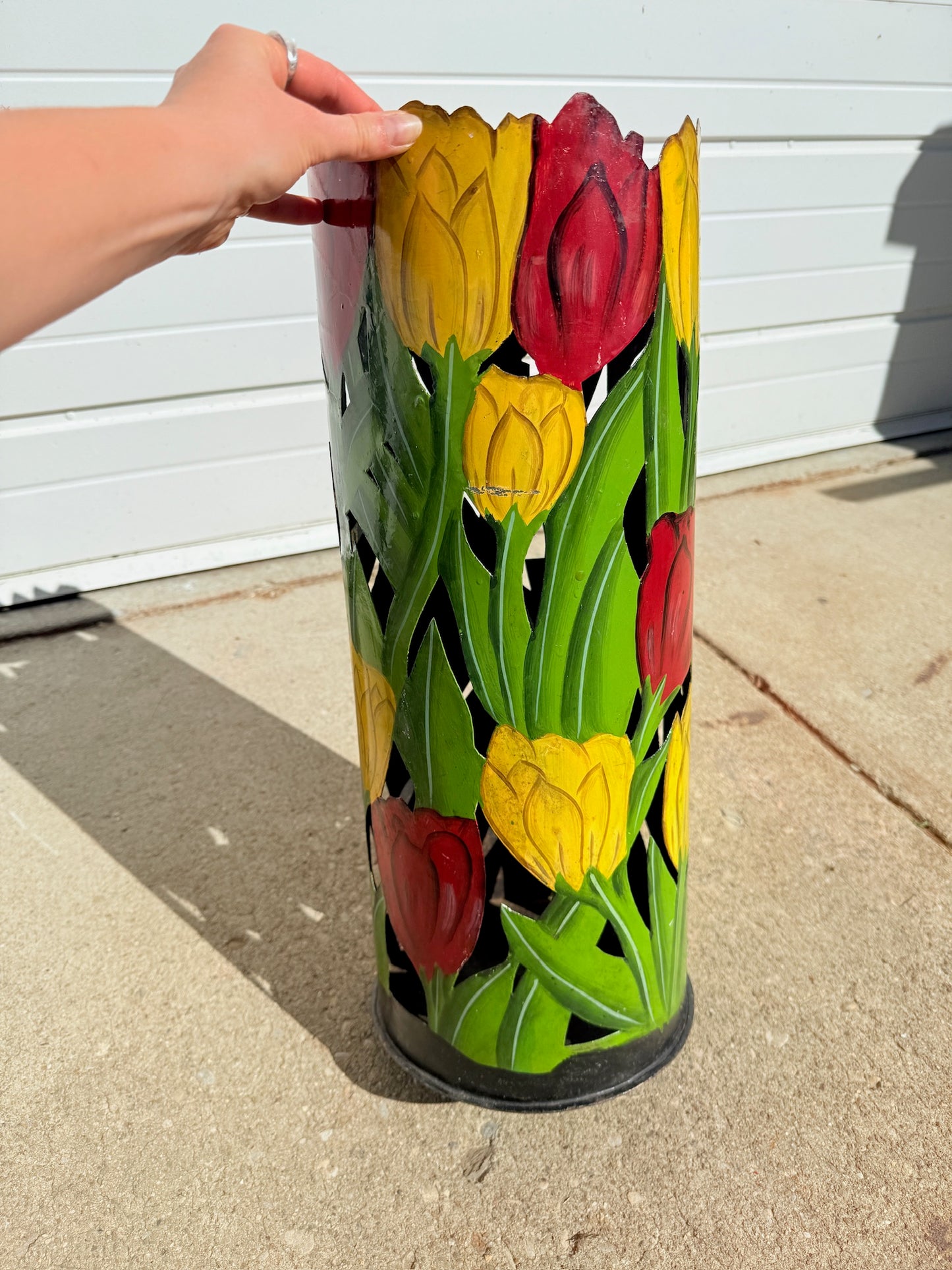 Vintage Metal Tulip Painted Umbrella Holder