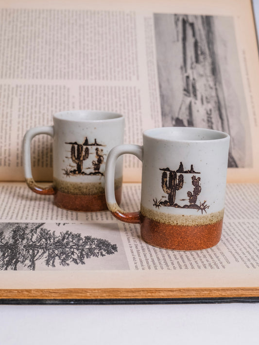 Vintage 1970s Otagiri Ceramic Pottery "Western Cactus" Mugs | Set of 2