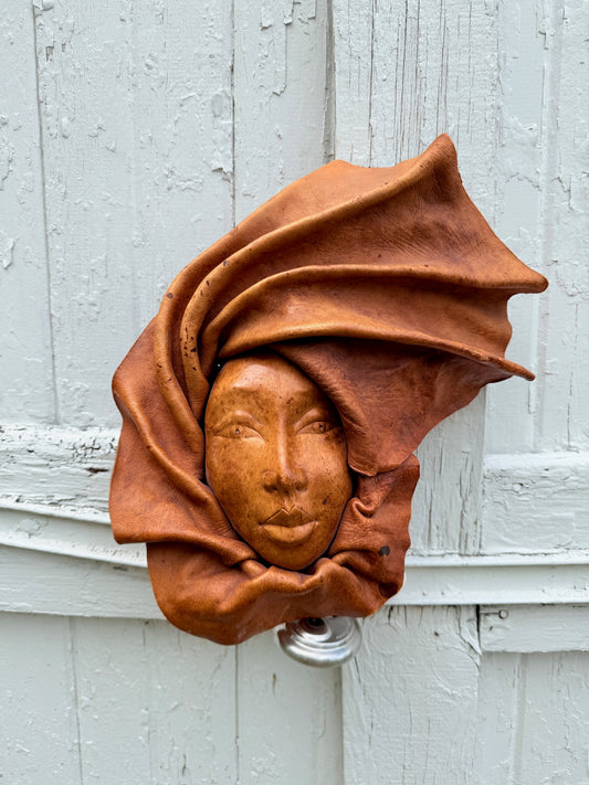 Vintage 1960s Molded Leather Face Mask Wall Hanging