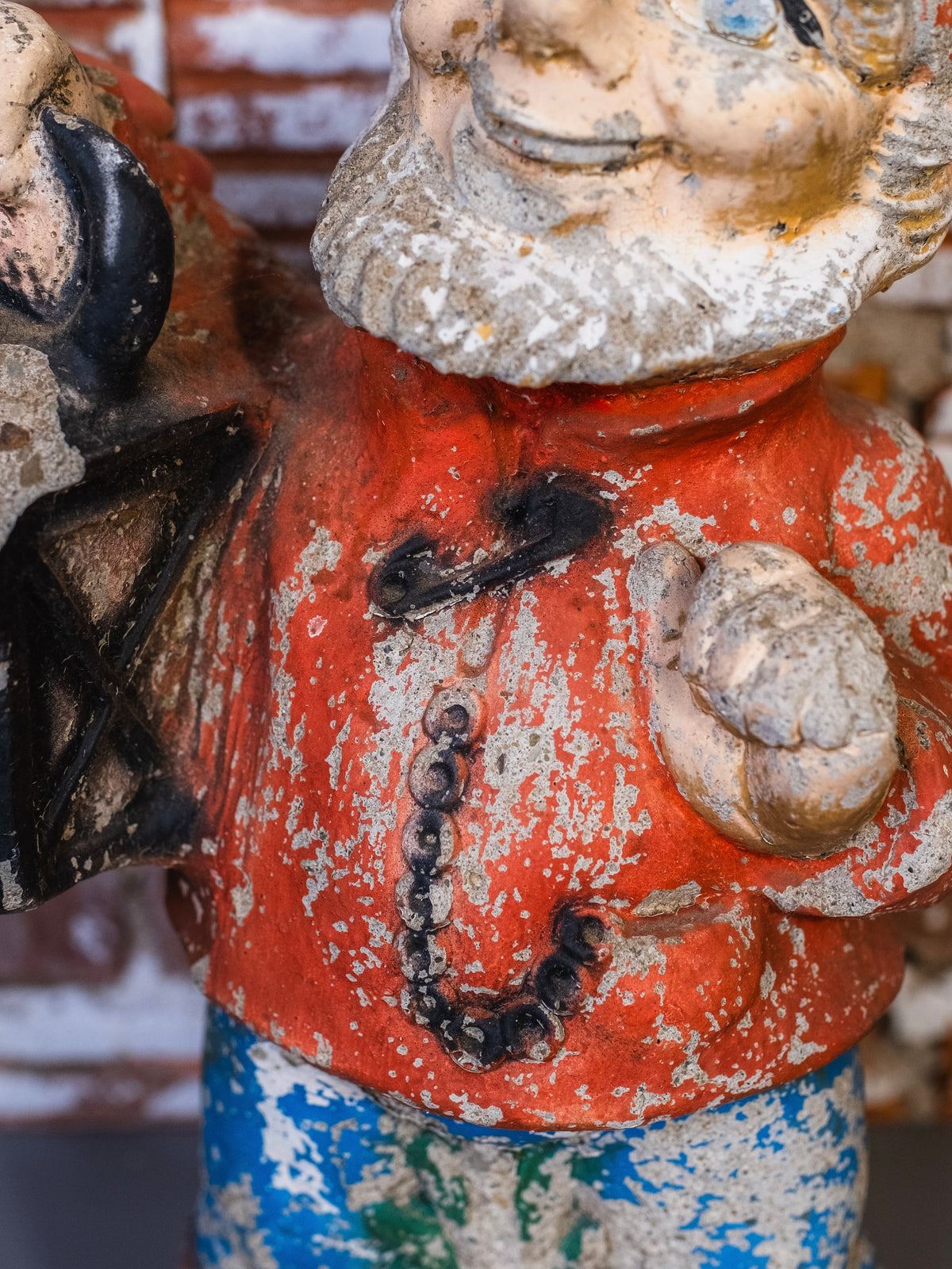Antique Painted Garden Gnome Statue w/ Lantern