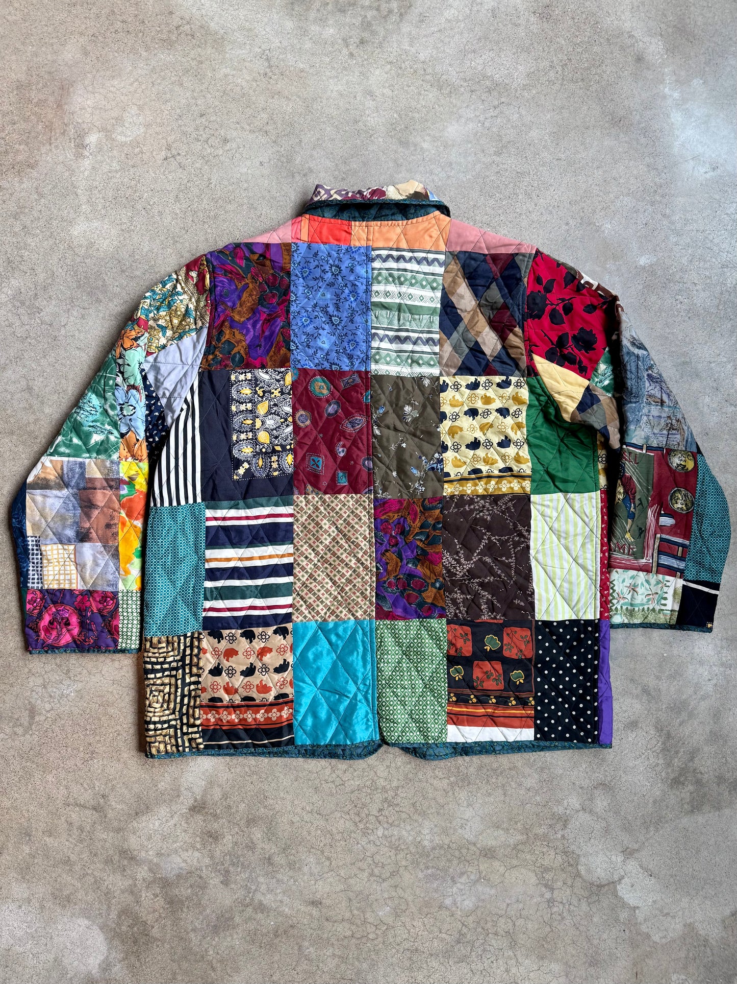 Vintage 1990s 220 Hickory Reversible Quilted Patchwork Silk Jacket | XL