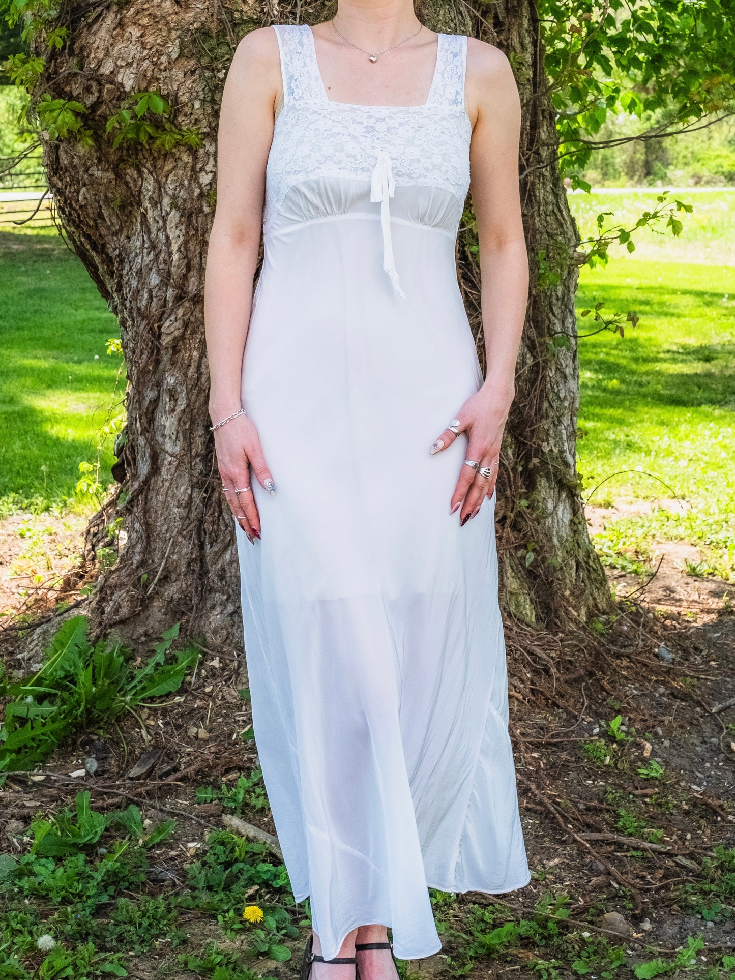 Vintage 1940s Skylon White Lace Nightgown Slip Dress | Small
