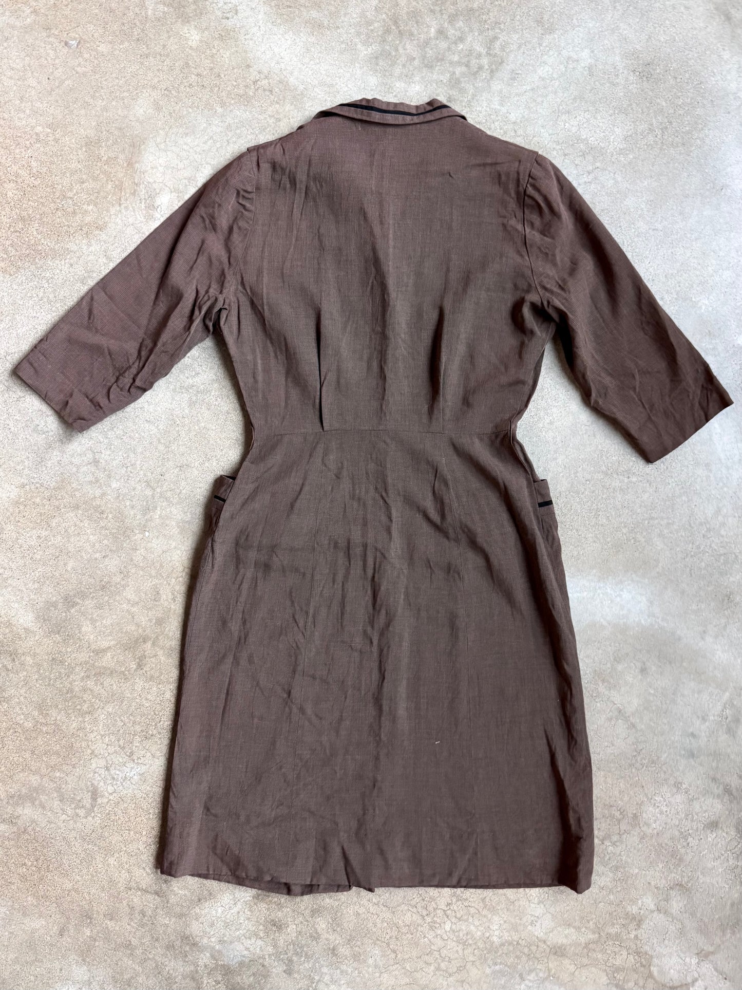 Vintage 1940s Lordleigh California Brown & Black Pleated Shirtwaist Dress | Medium