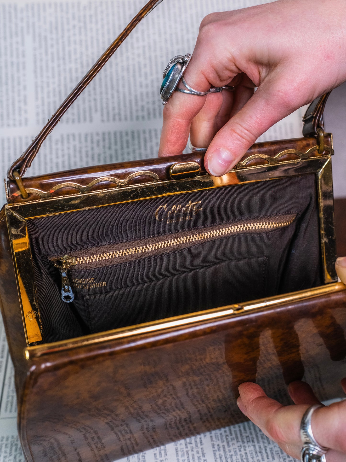 Vintage 1950s Coblentz Patent Leather Tortoiseshell Purse
