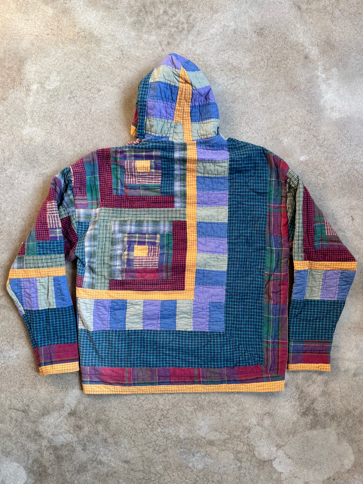 Handmade Quilted Patchwork Hoodie Sweatshirt | XL