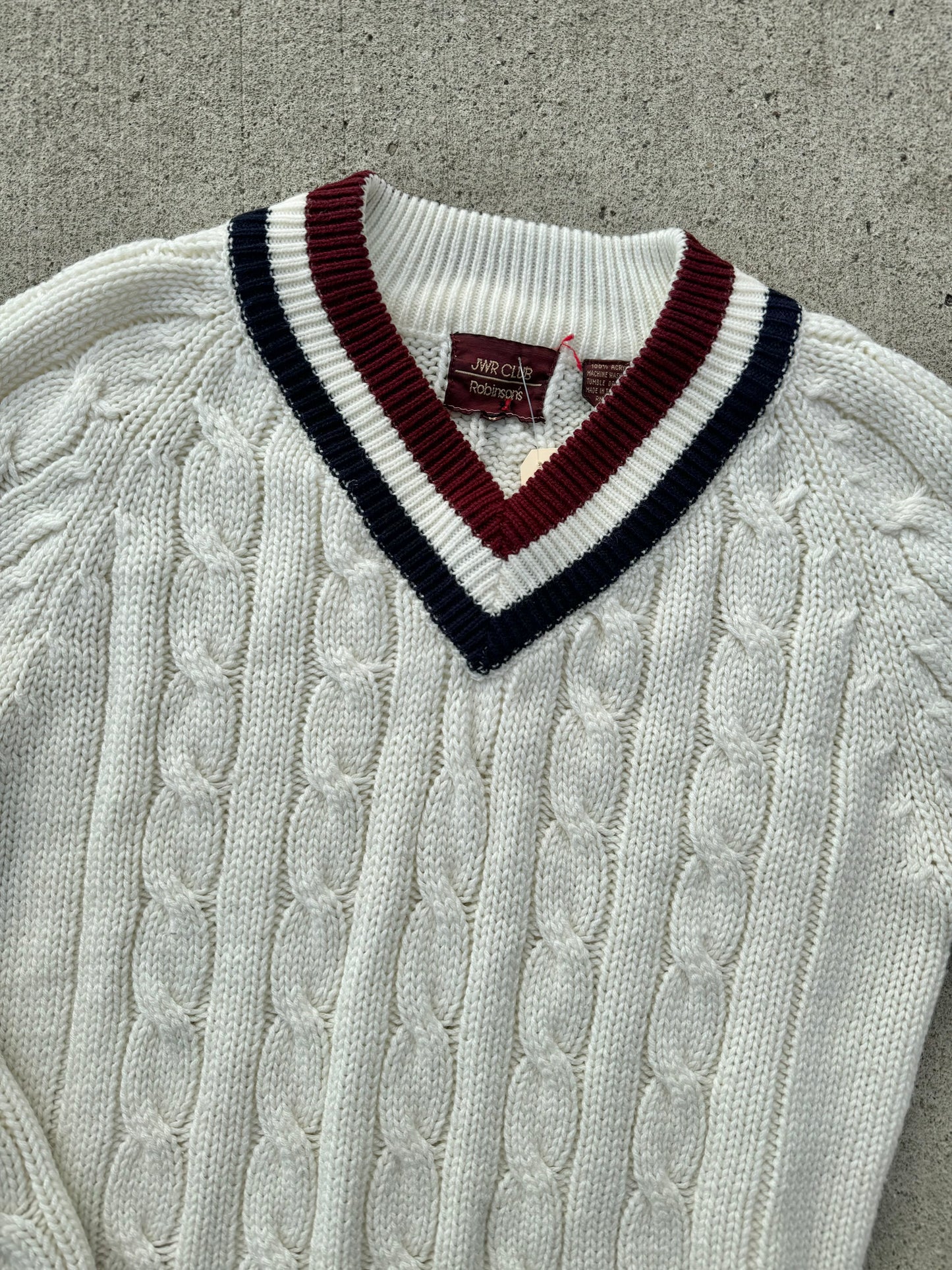 Vintage Robinson’s JWR Club V-Neck Cable Knit Sweater | Medium