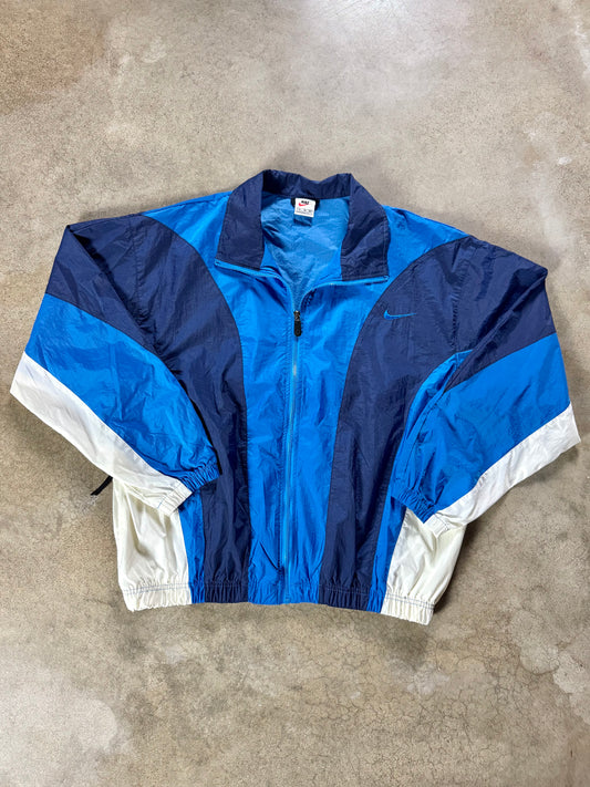 Vintage 1990s Nike Blue Color Block Zip-Up Windbreaker Jacket | XL