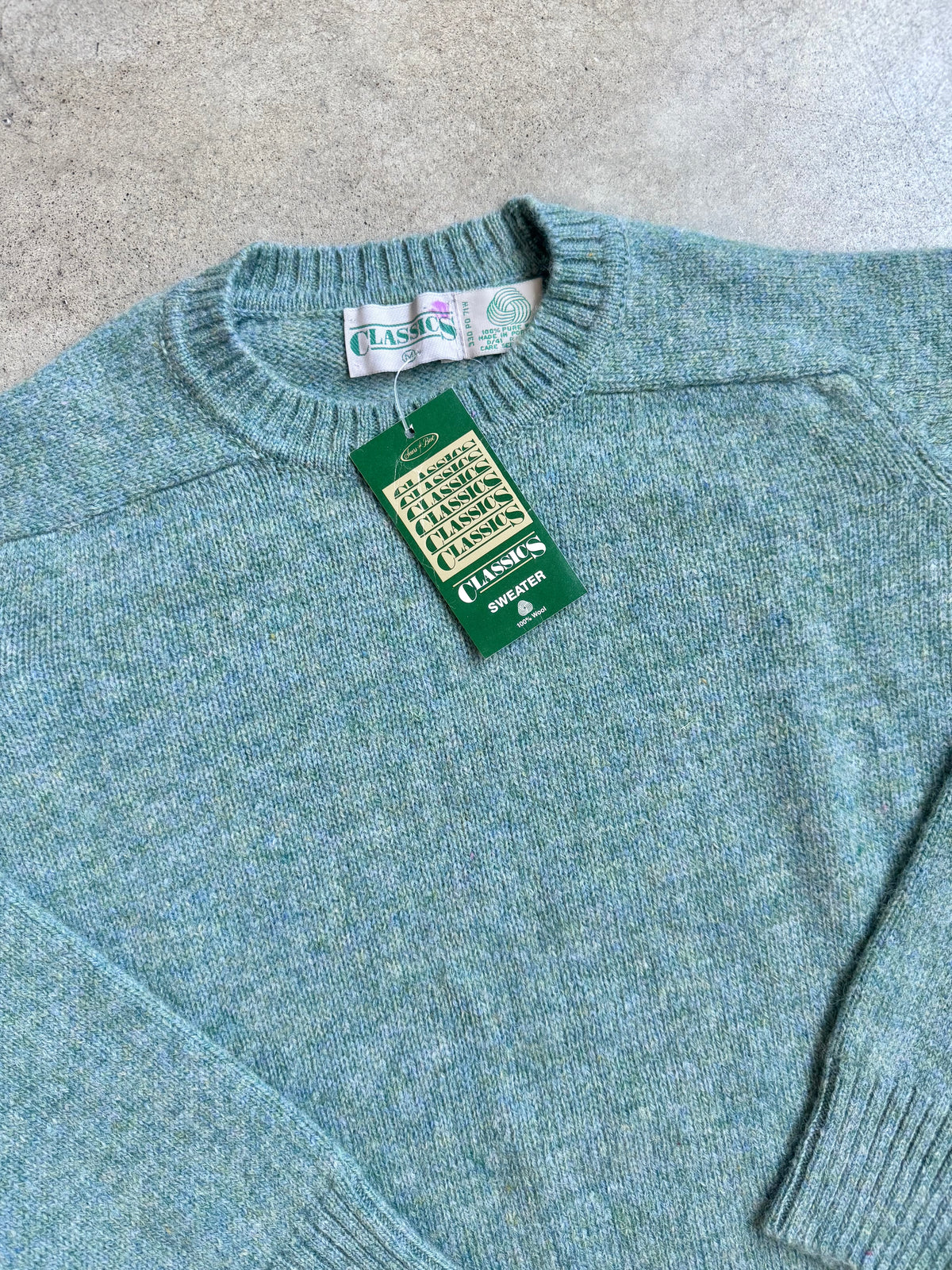 Vintage 1980s Sears Classics Teal Marled Wool Knit Crewneck Sweater | Medium
