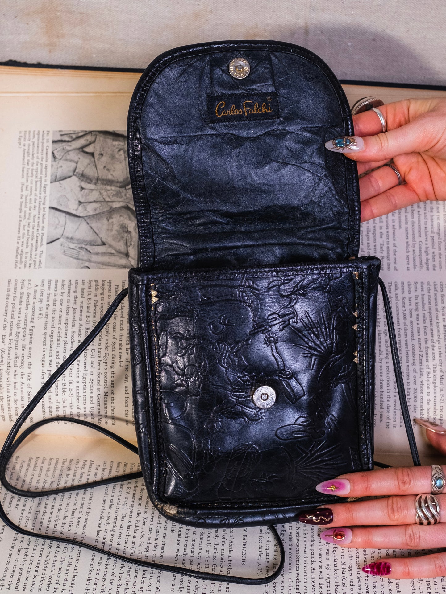 Vintage 1990s Carlos Falchi Embossed Leather Patchwork Mini Crossbody Bag