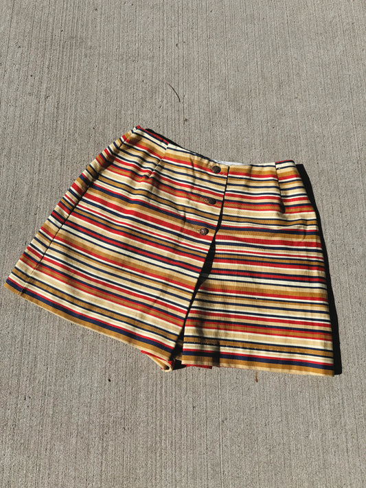 Vintage 1960s Striped Button Front Mini Skort | Waist 26”