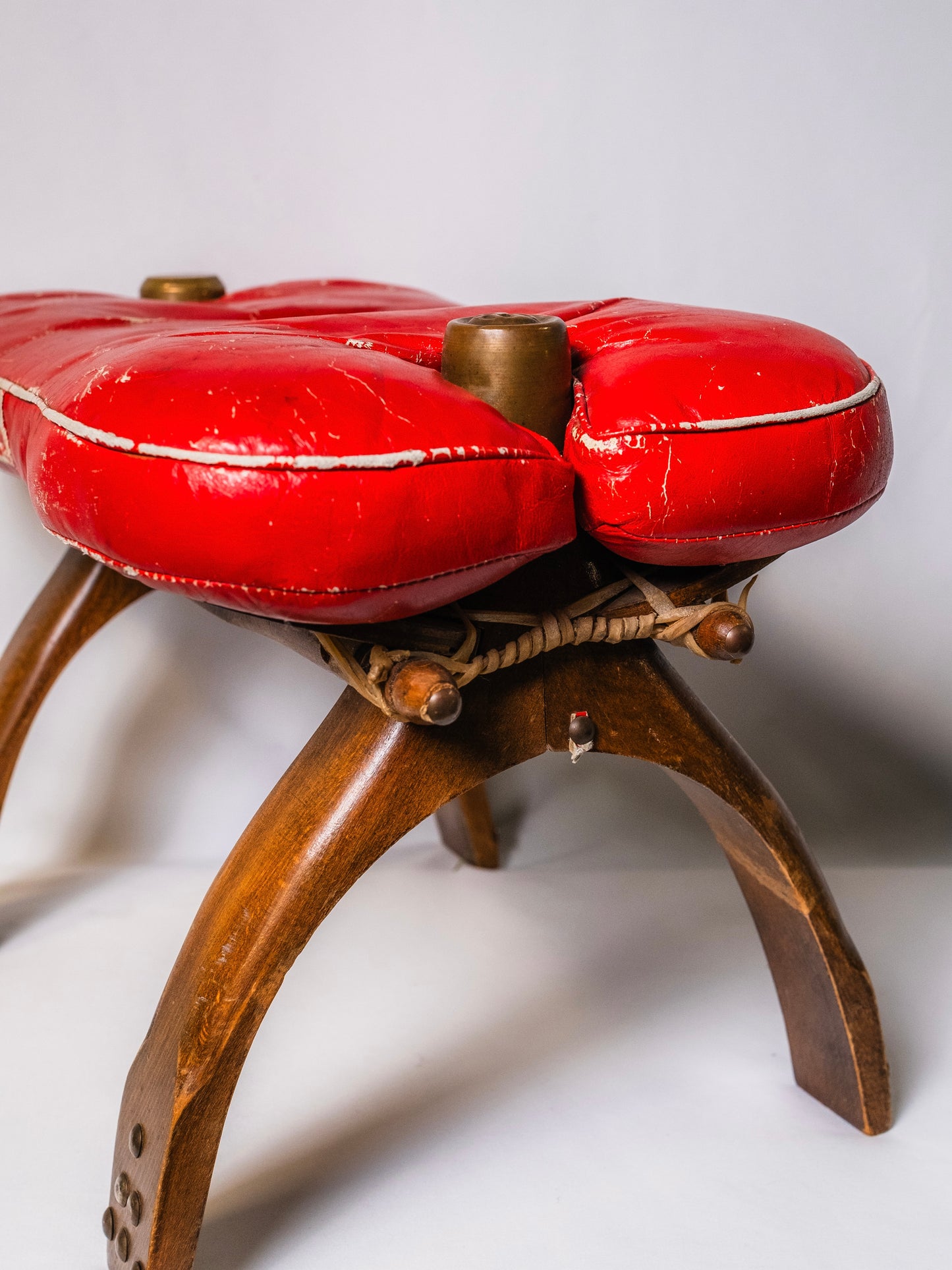 Vintage 1960s Rustic Camel Saddle Footstool