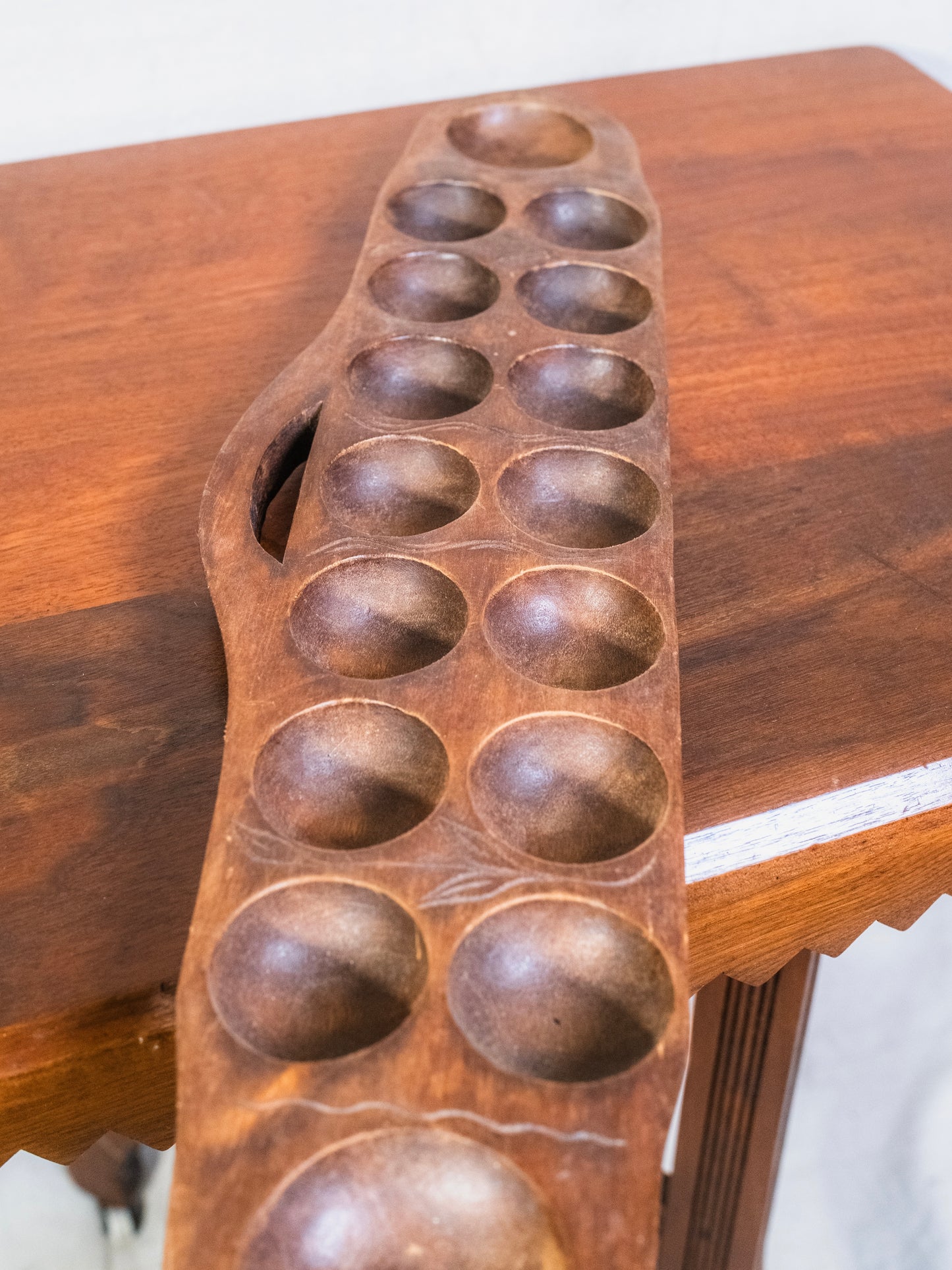 Vintage 1950s Wood-Carved Mancala Board